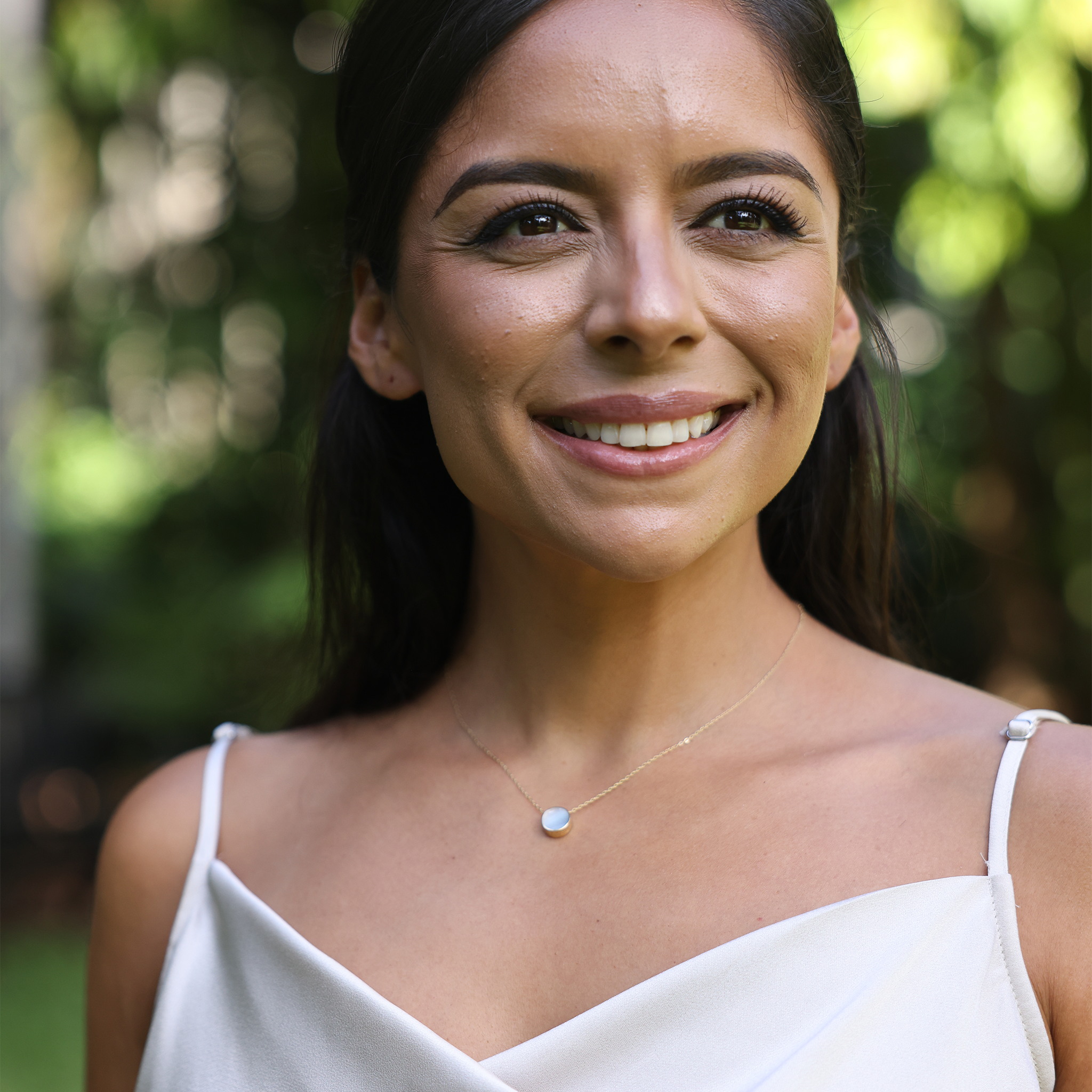 16-18インチ アジャスタブル エクリプス フリップサイド ターコイズ&マザーオブパール ネックレス ゴールド 9mm