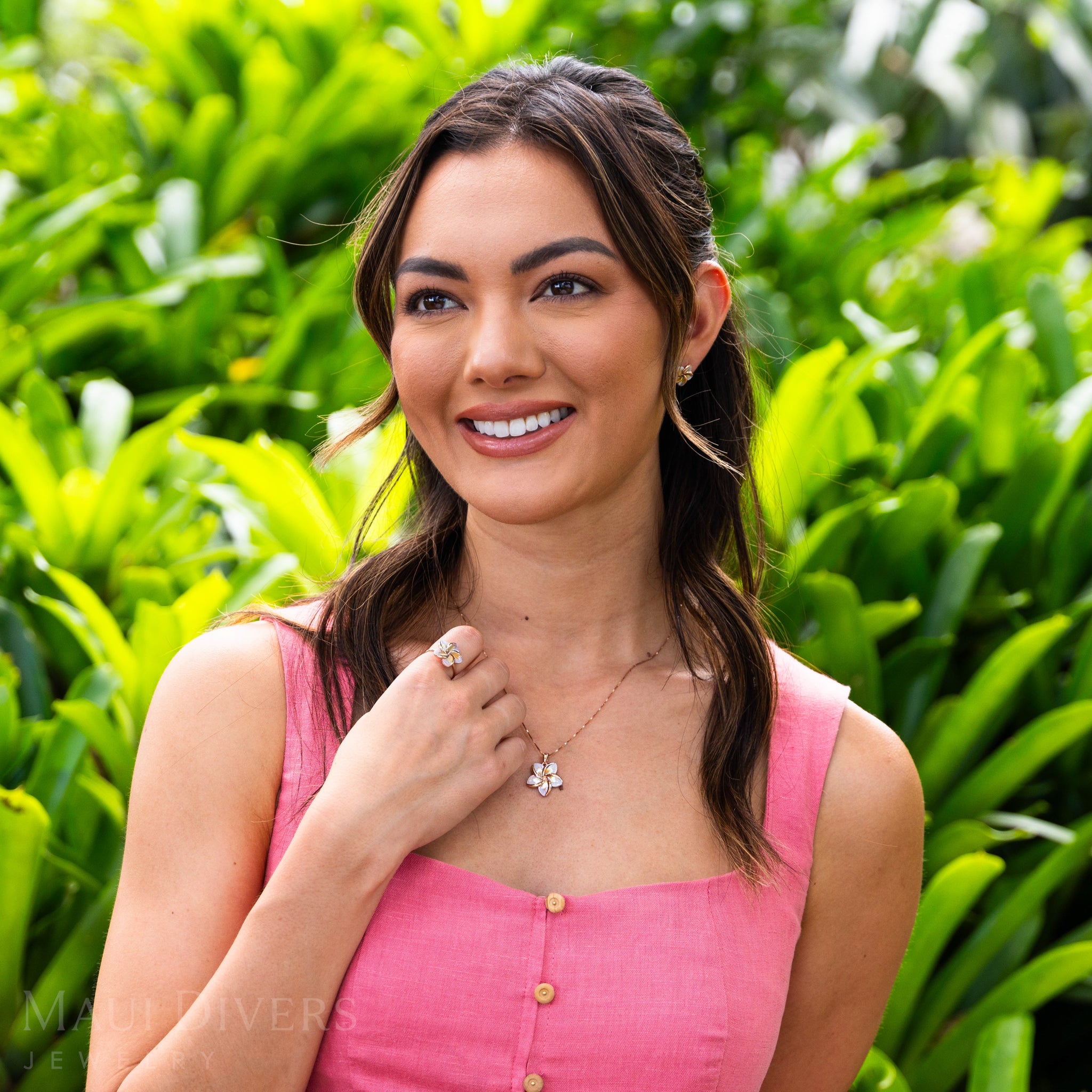 プルメリア マザー・オブ・パール・リング 16mm ローズゴールド