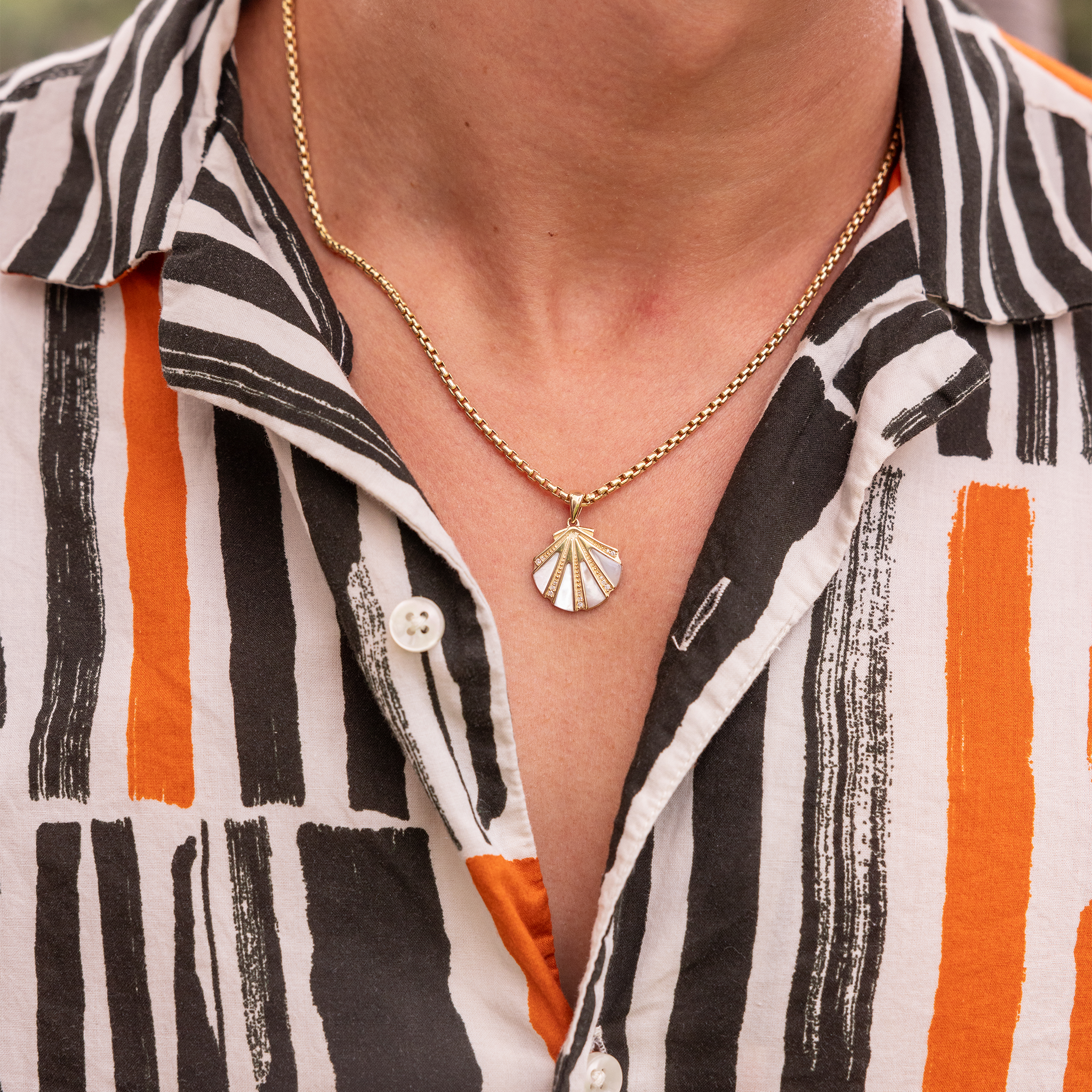 シーライフ貝マザーオブパールペンダント ダイヤモンド ゴールド 18mm