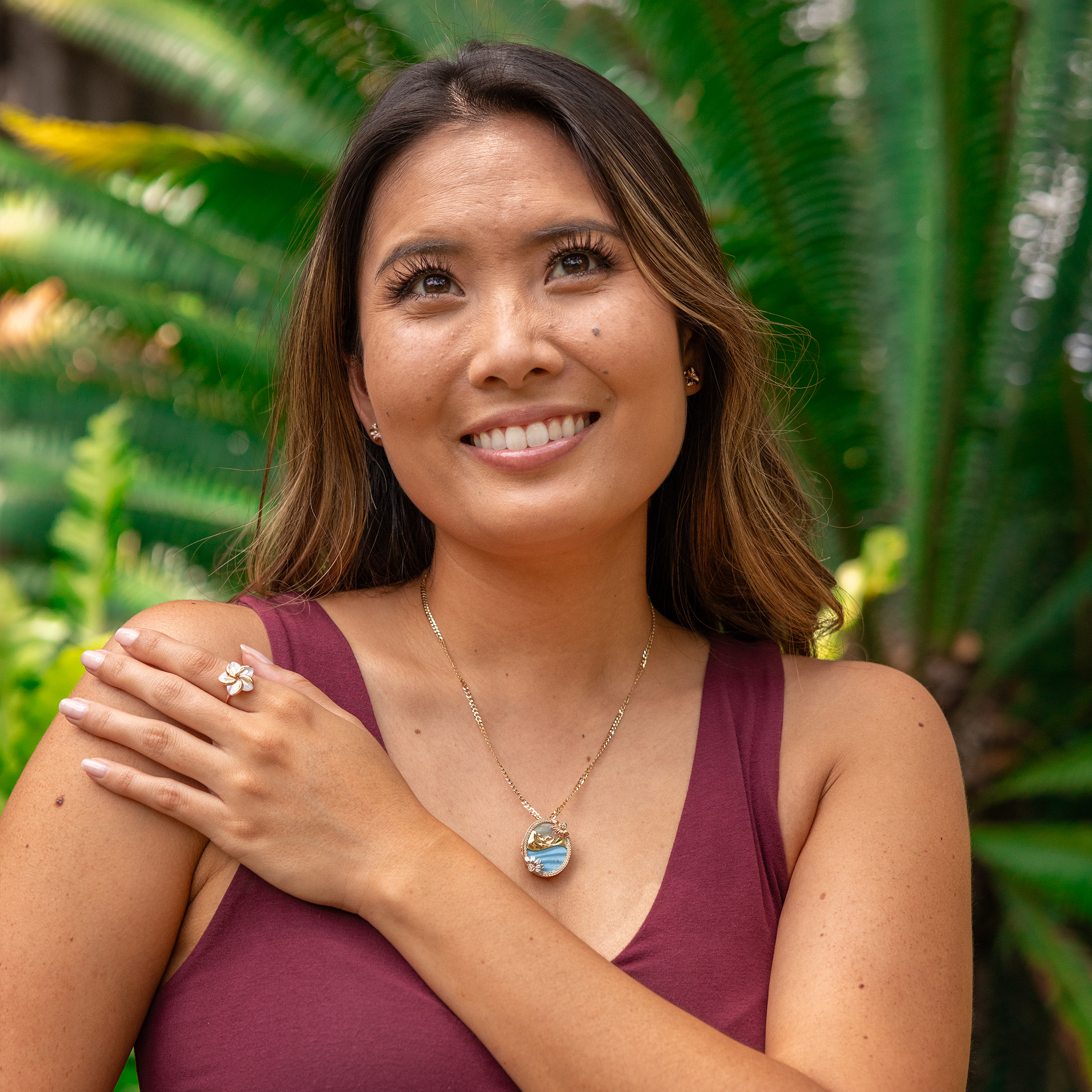 ビーチ&マウンテン・ナウパカ・ターコイズ&マザー・オブ・パール・ペンダント ダイヤモンド・トライカラー・ゴールド