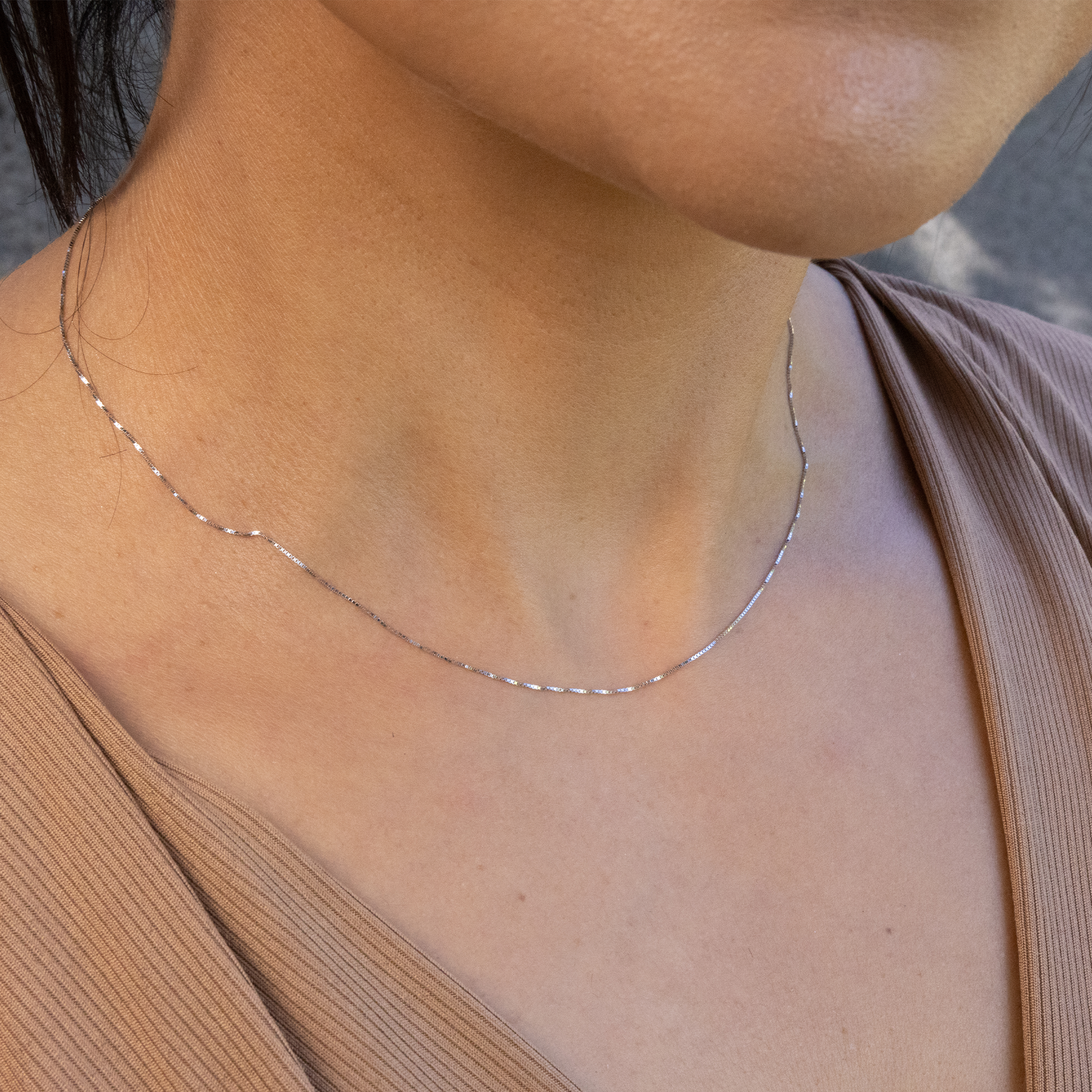 10Kホワイトゴールドの0.6mmボックスチェーン