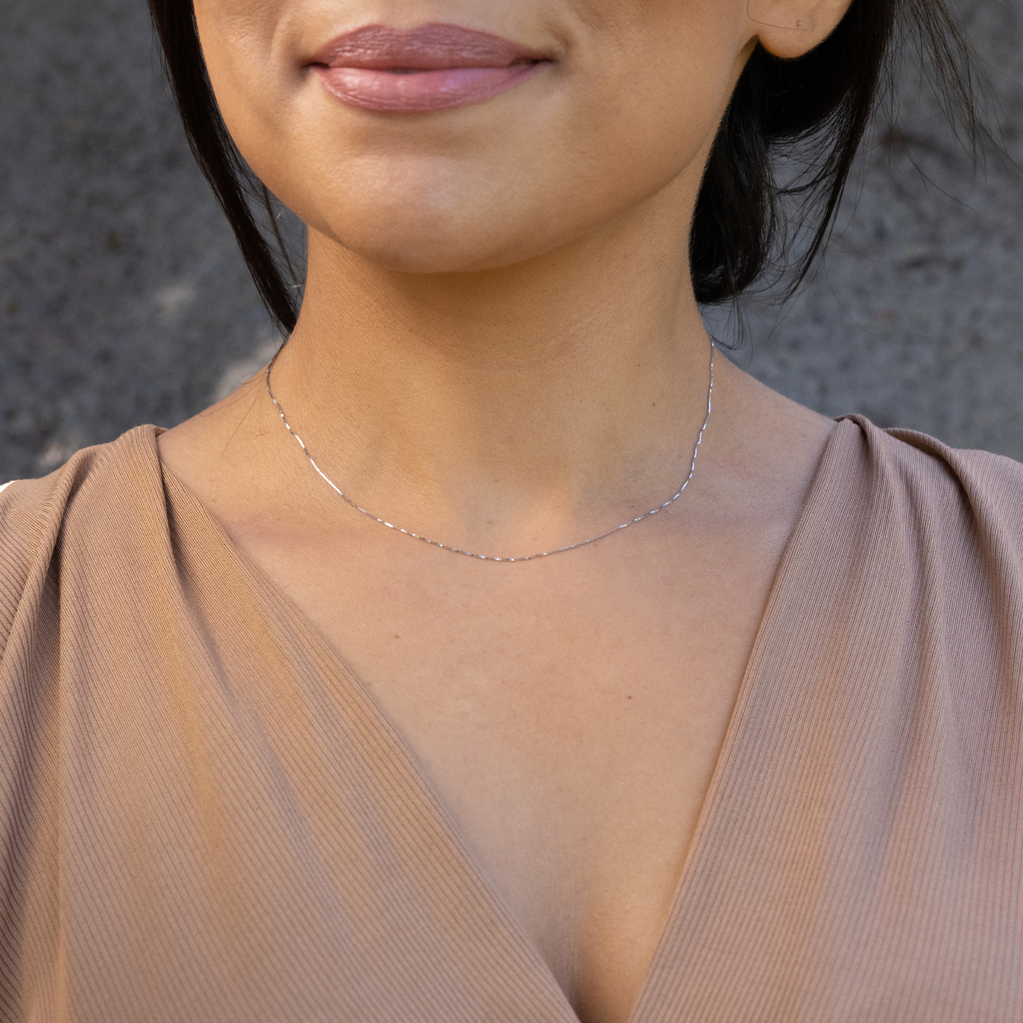 10Kホワイトゴールドの0.6mmボックスチェーン