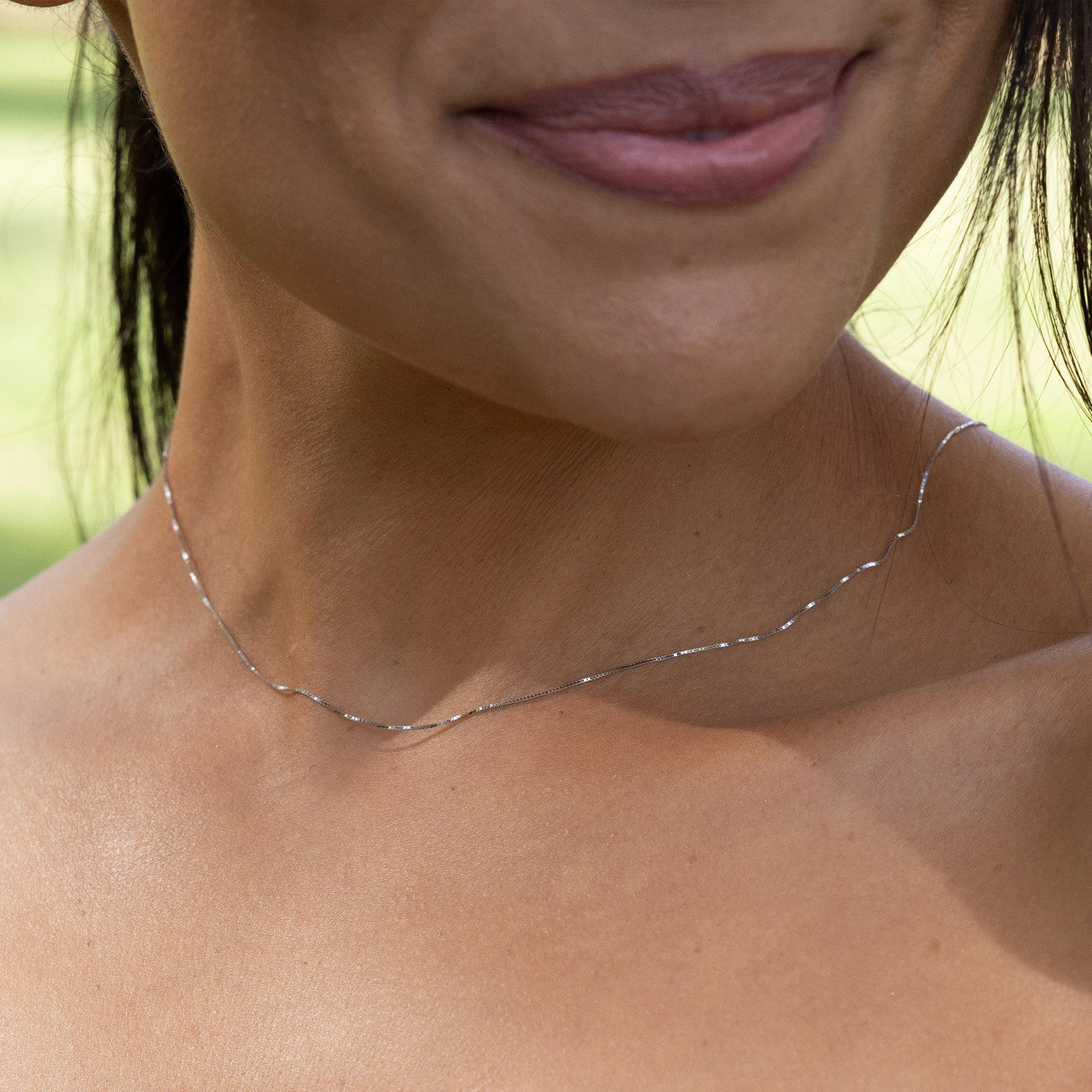 10Kホワイトゴールドの0.6mmボックスチェーン