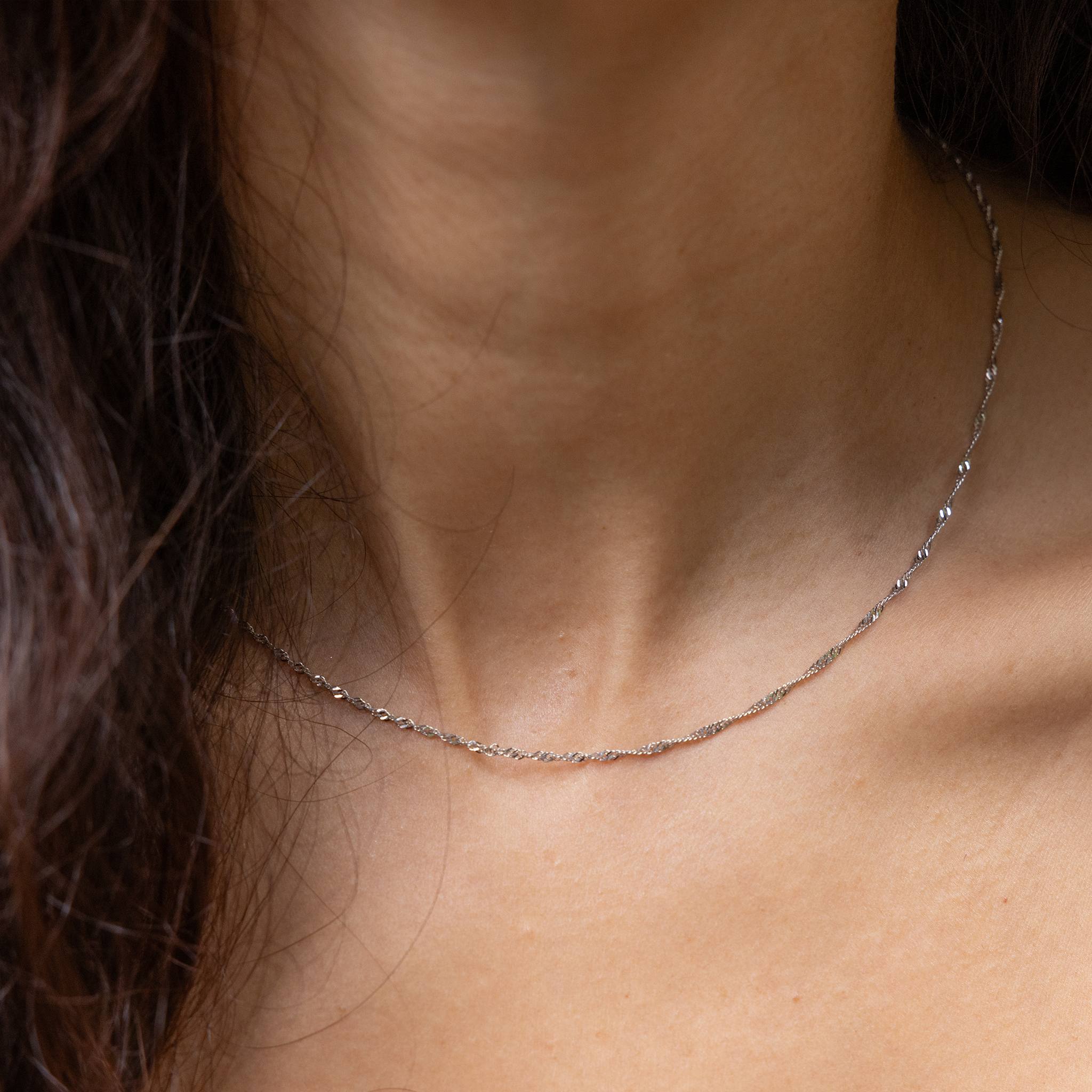 10Kホワイトゴールドの1.5mmシンガポールチェーン