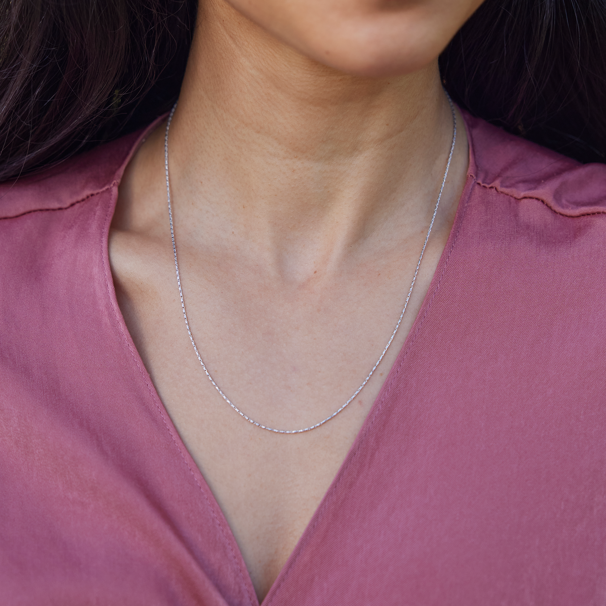 24インチ アジャスタブル0.9mmラソチェーン ホワイトゴールド