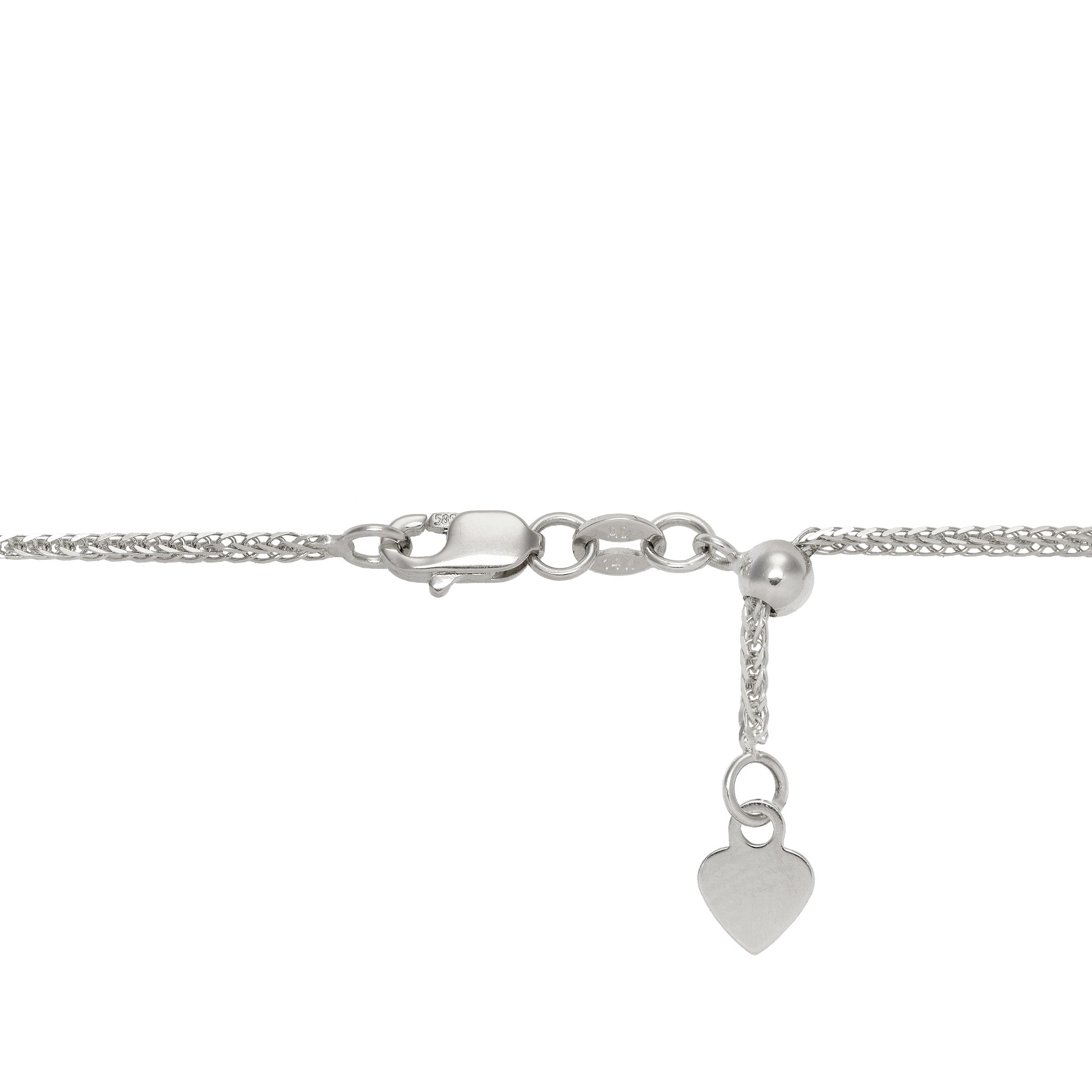 24" Adjustable 1.4mm Espiga Chain in White Gold with Lobster Claw Clasp and Adjustable Ball