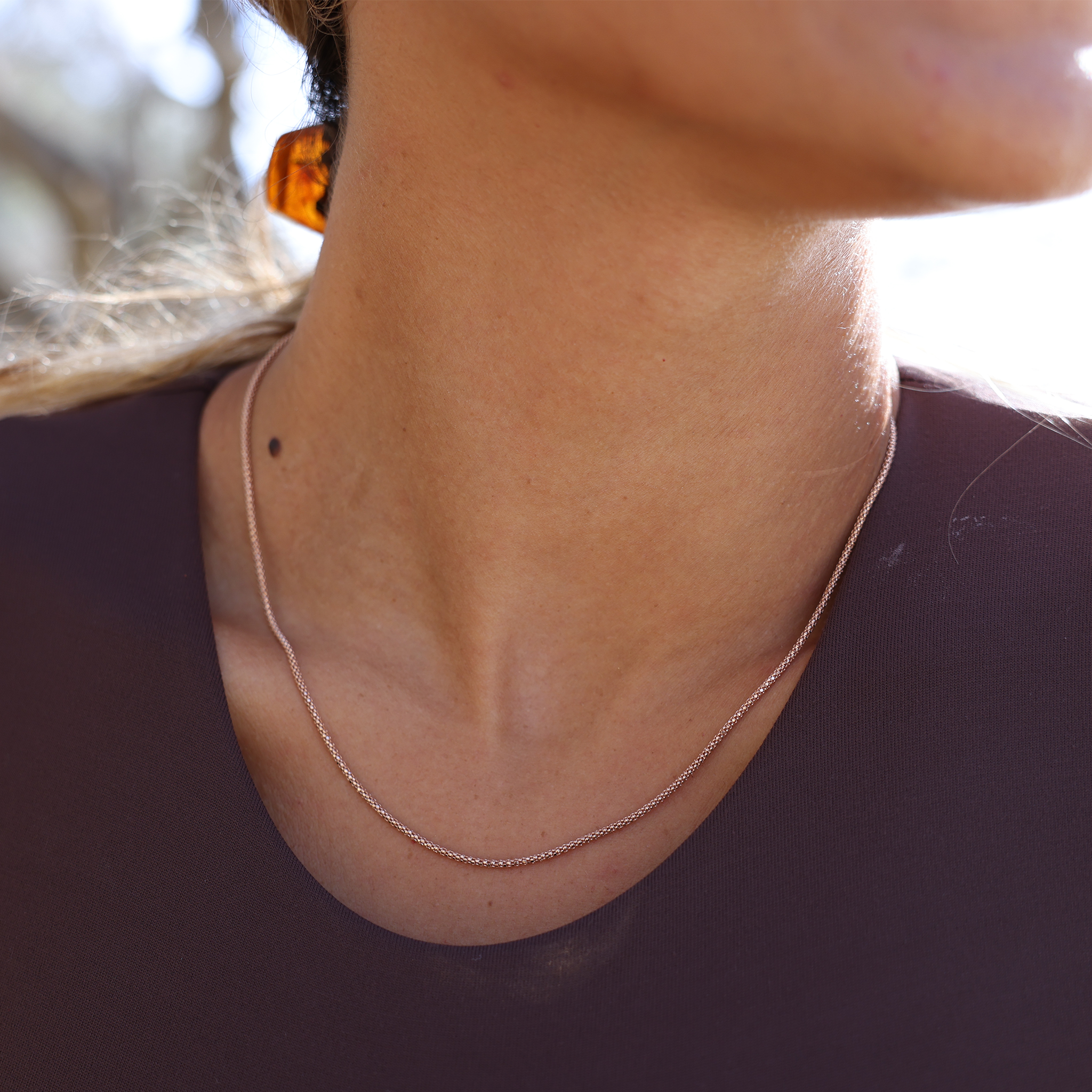 1.6mm ポップコーン・チェーン ローズゴールド