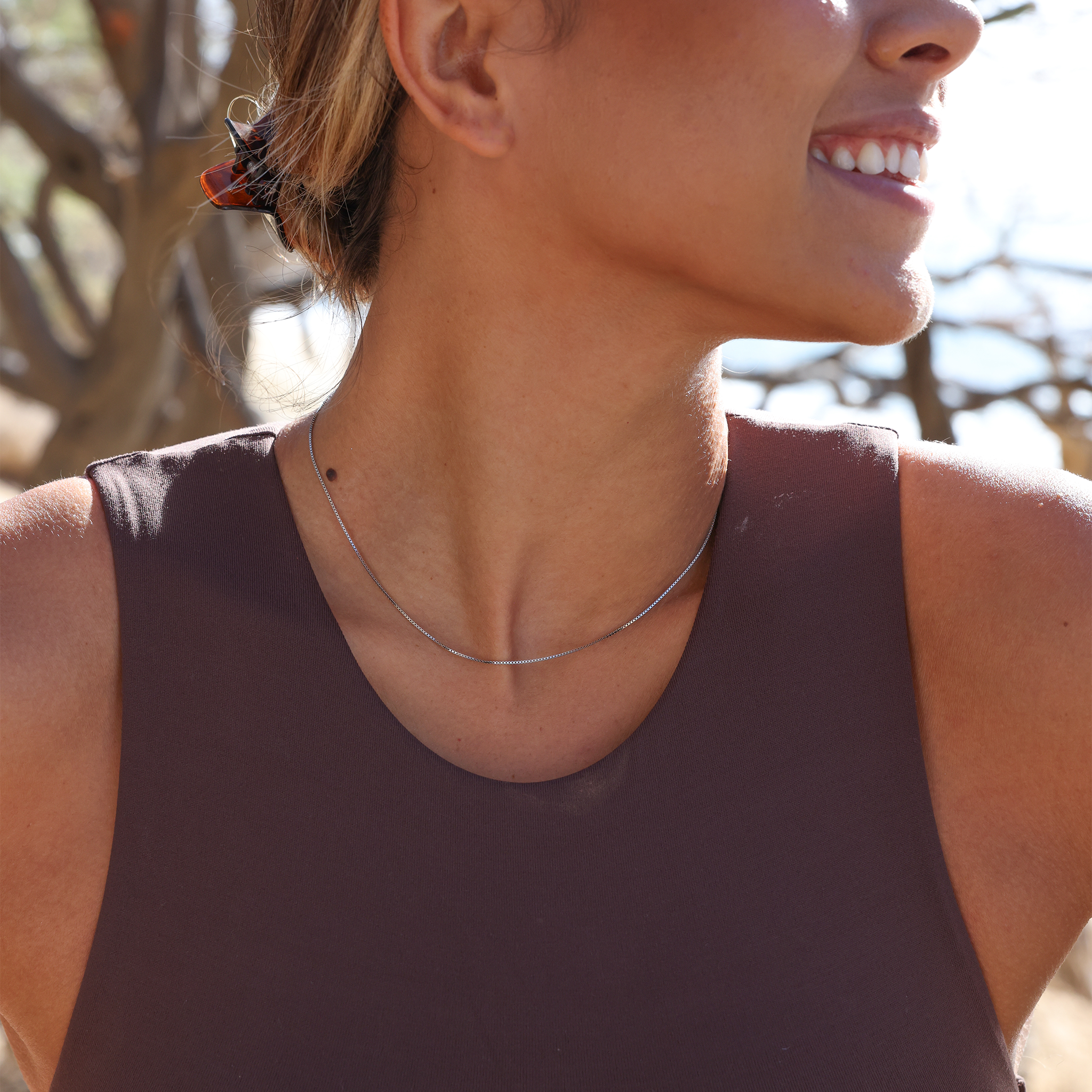 スターリングシルバーの1.0mmボックスチェーン