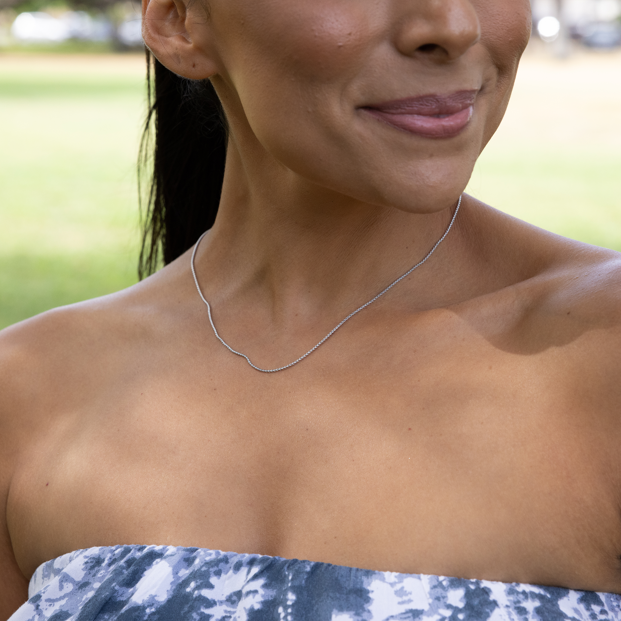 スターリングシルバーの1.2mmラウンドボックスチェーン