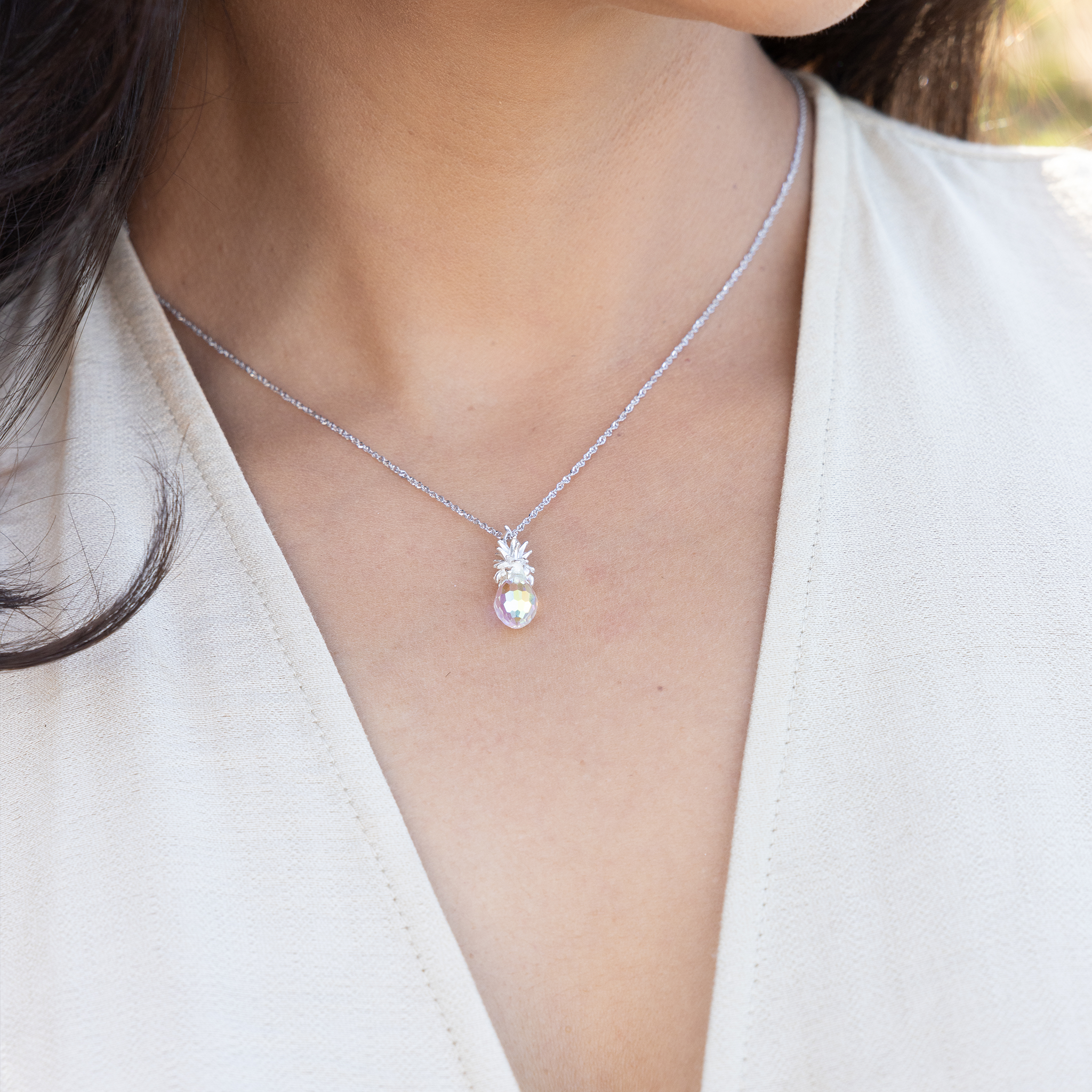 パイナップル・クリスタル・ペンダント/チャーム(スターリングシルバー)