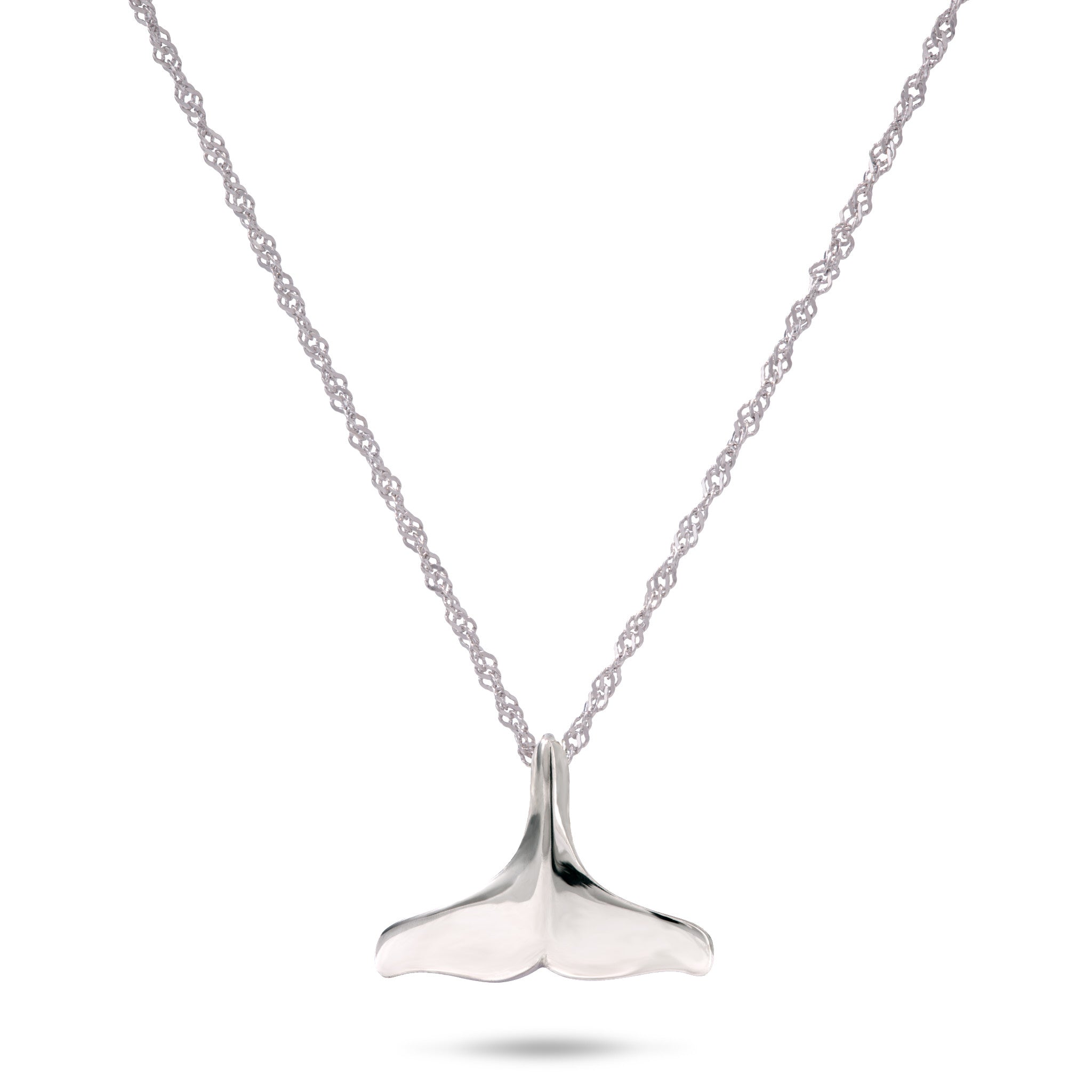18" Whale Tail Pendant Necklace in Sterling Silver - 13mm