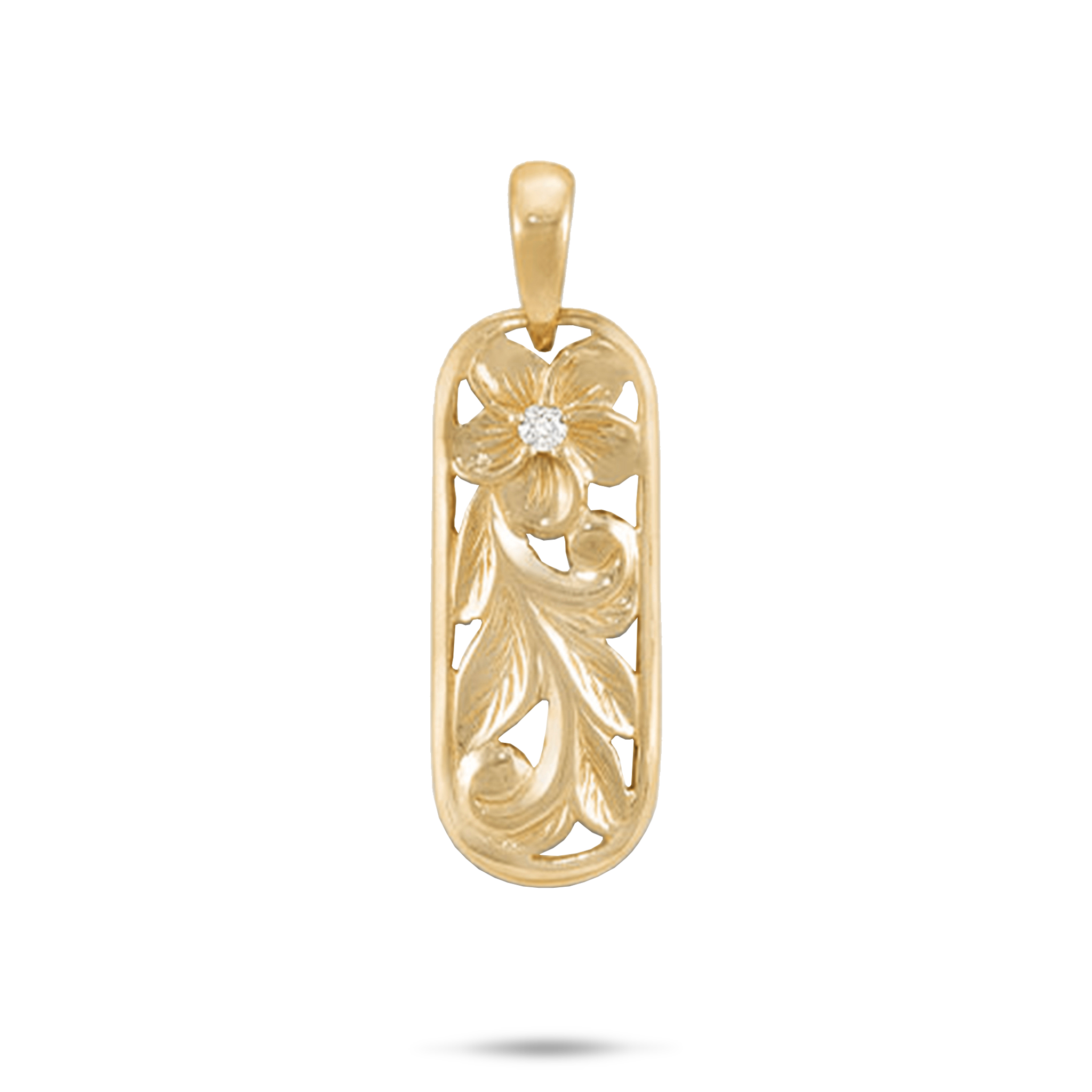 Hawaiian Heirloom Plumeria Pendant in Gold with Diamond