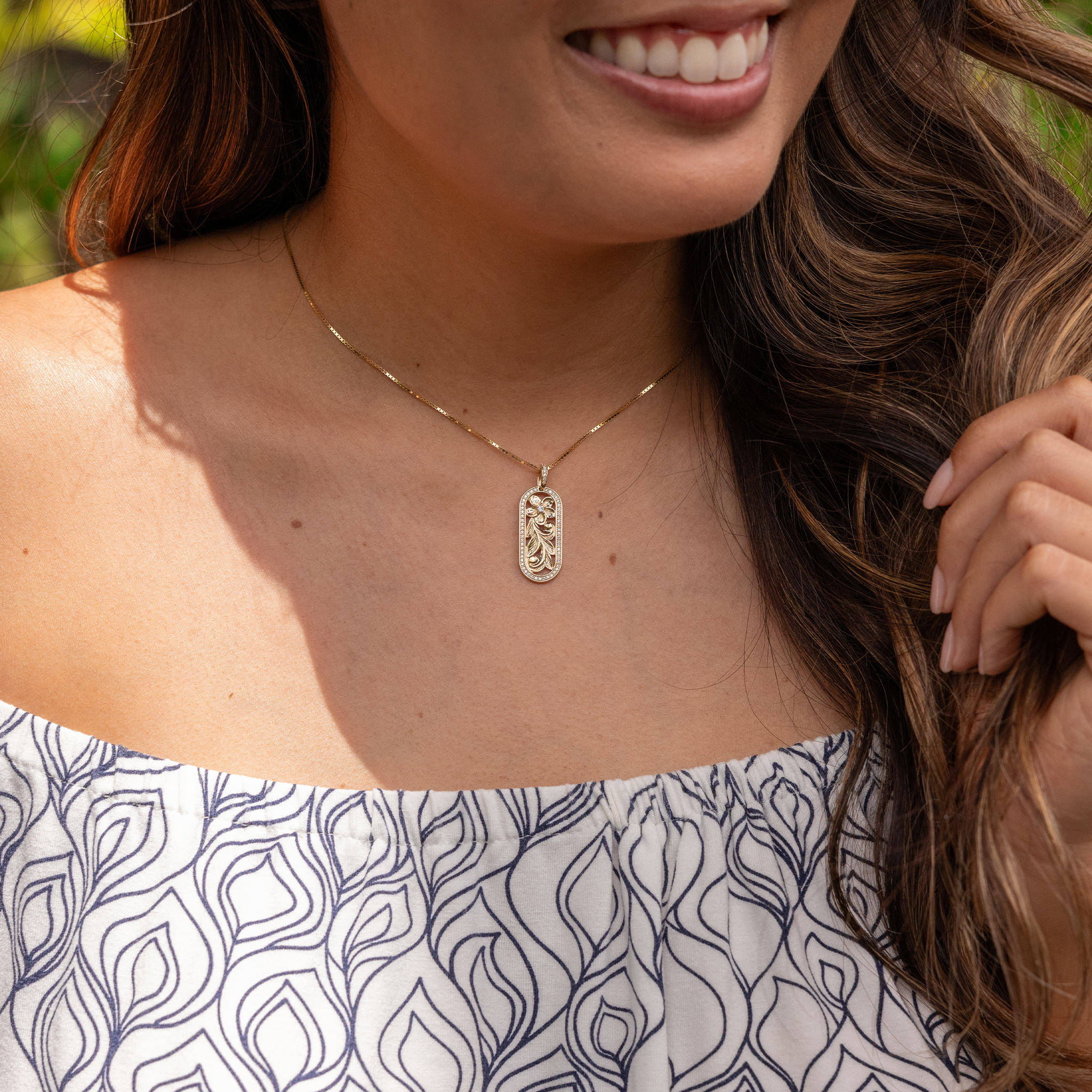 ハワイアン・エアプルメリア ペンダント ダイヤモンド ゴールド 27mm