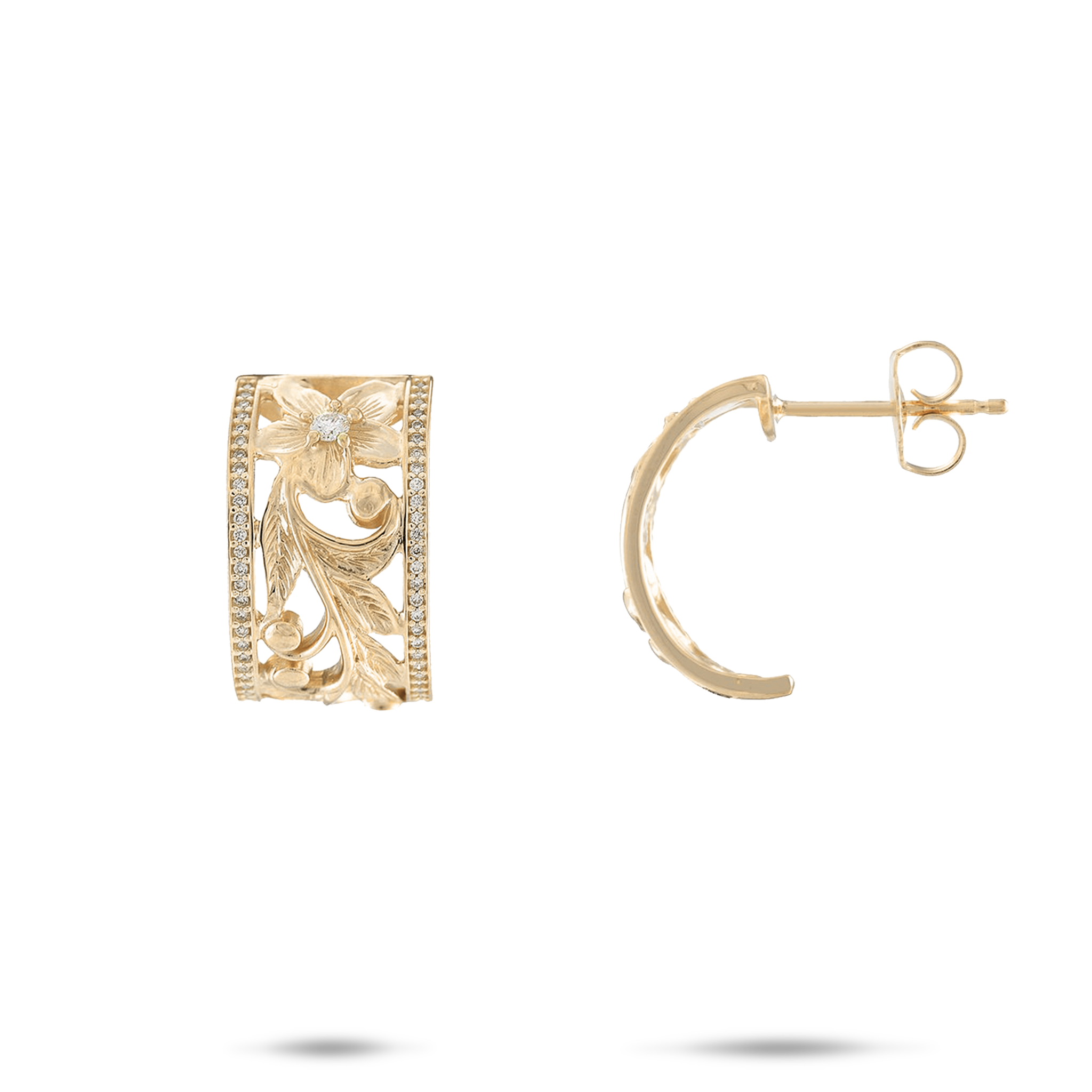 ハワイアン・エアプルメリア スクロール ピアス ゴールド - 10mm