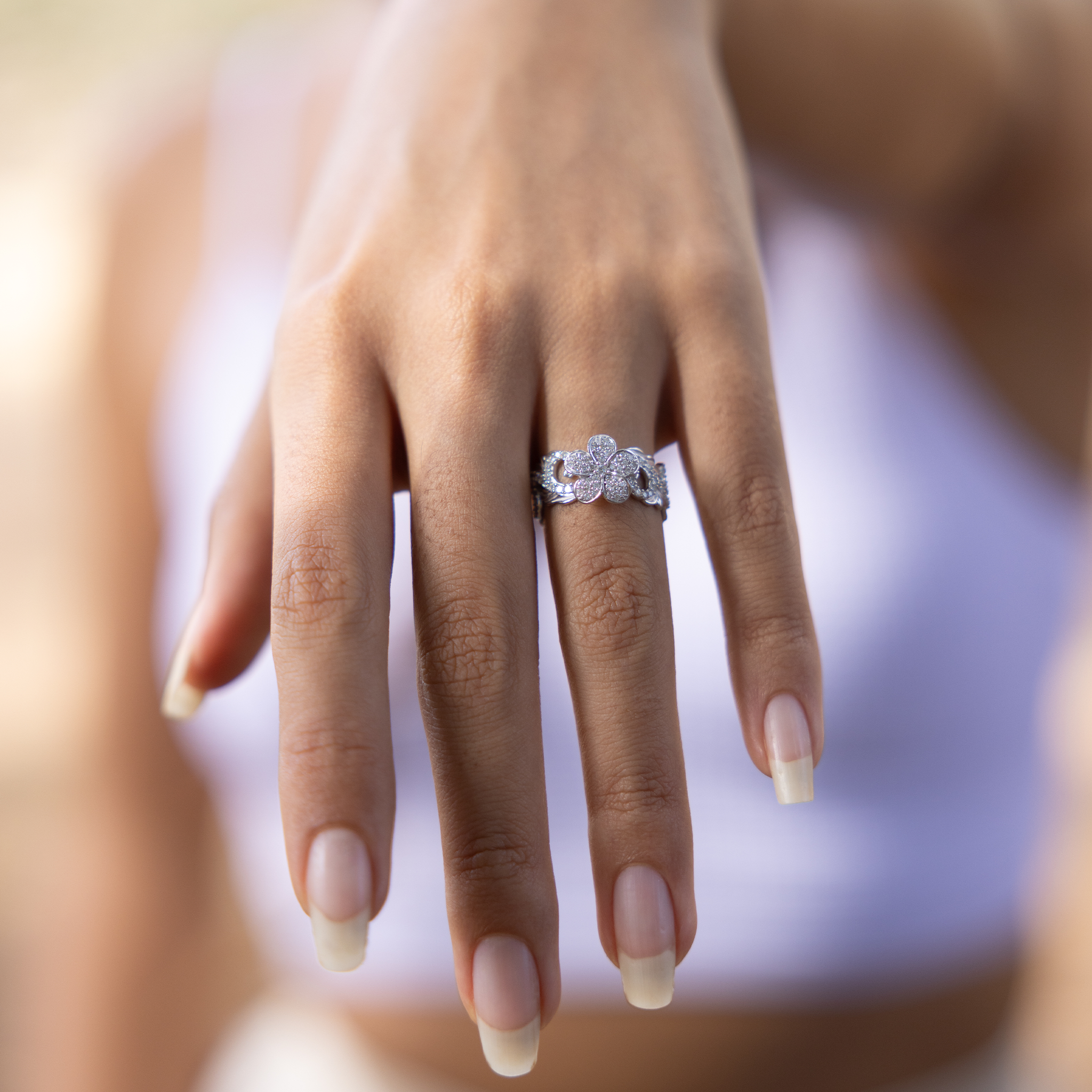 ハワイアン・エアルームプルメリア ダイヤモンド ホワイトゴールド - 10mm