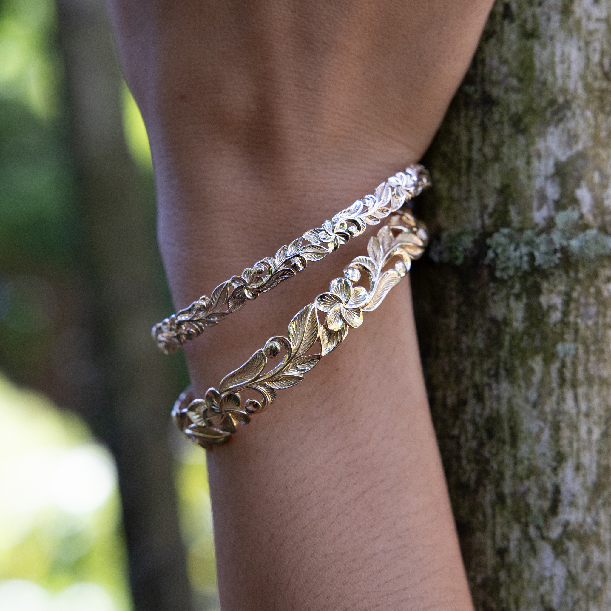 ハワイアン・エアプルメリア ブレスレット ゴールド - 10mm