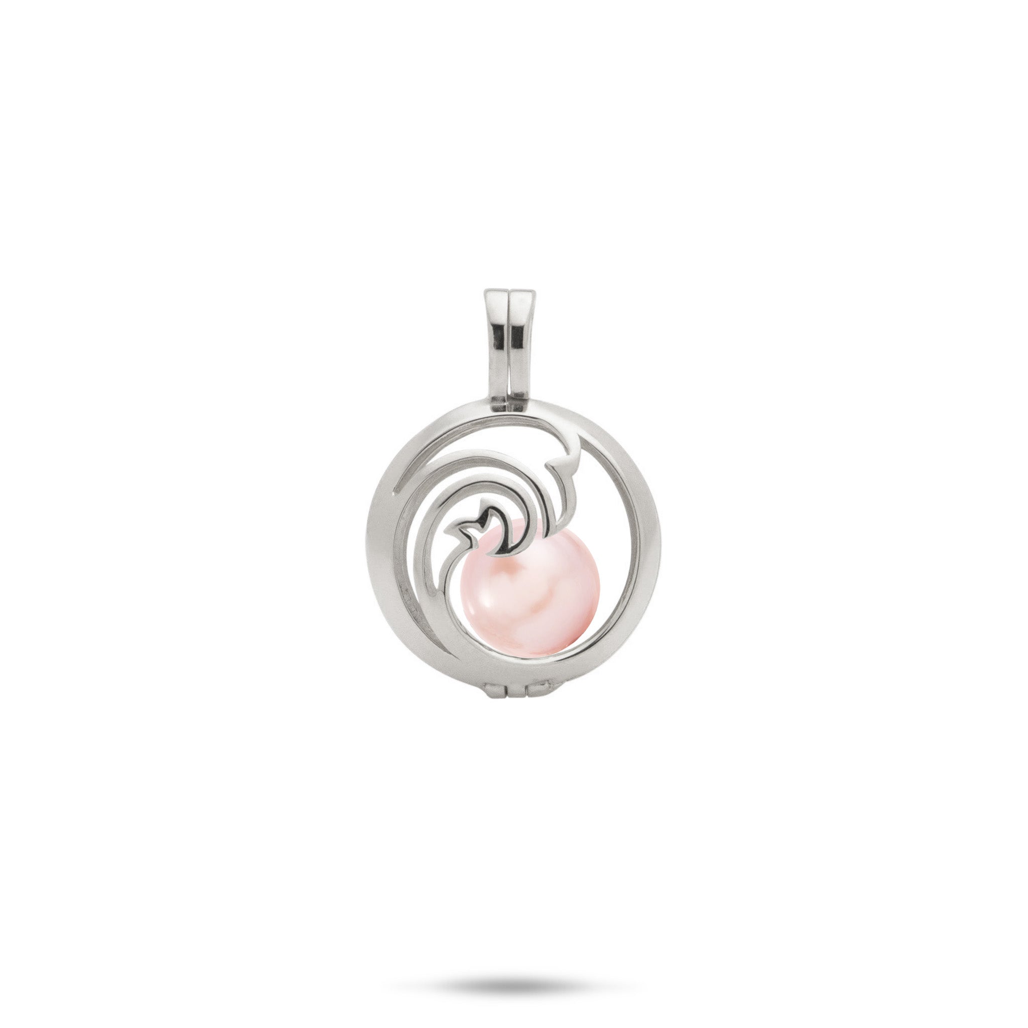 Pick A Pearl Nalu Cage Pendant in White Gold with a Pink Freshwater Pearl