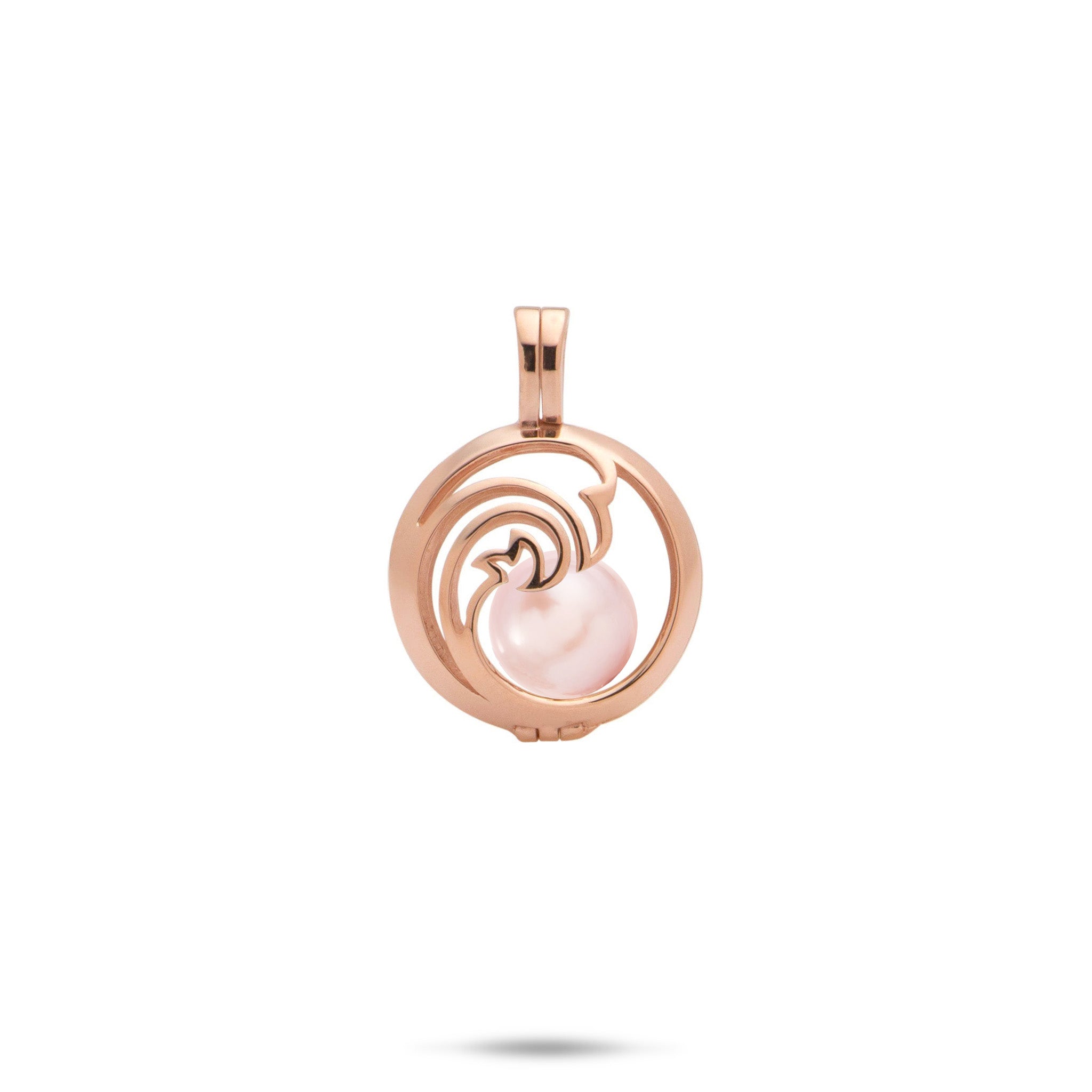 Pick A Pearl Nalu Cage Pendant in Rose Gold with a Pink Freshwater Pearl