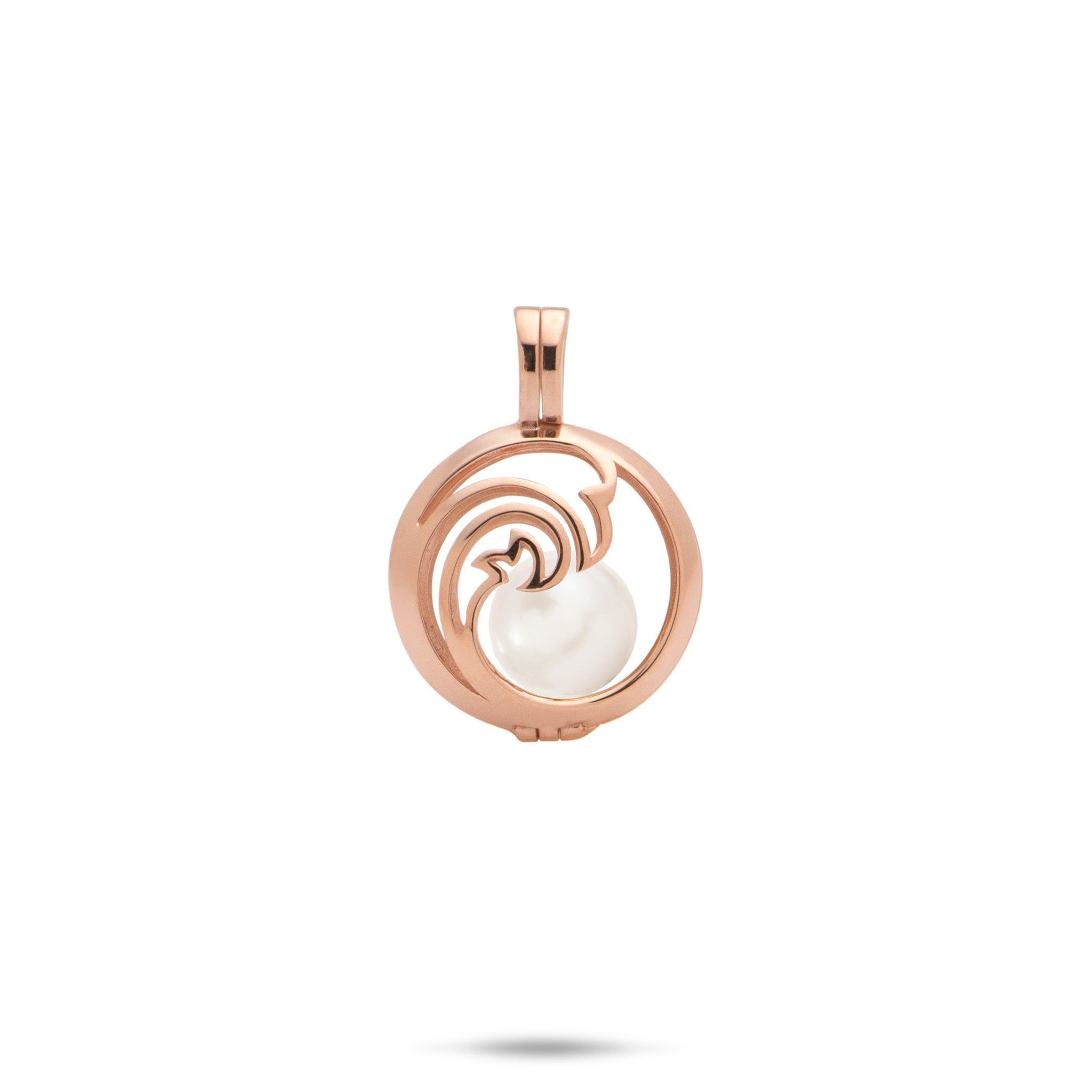 Pick A Pearl Nalu Cage Pendant in Rose Gold with a White Freshwater Pearl