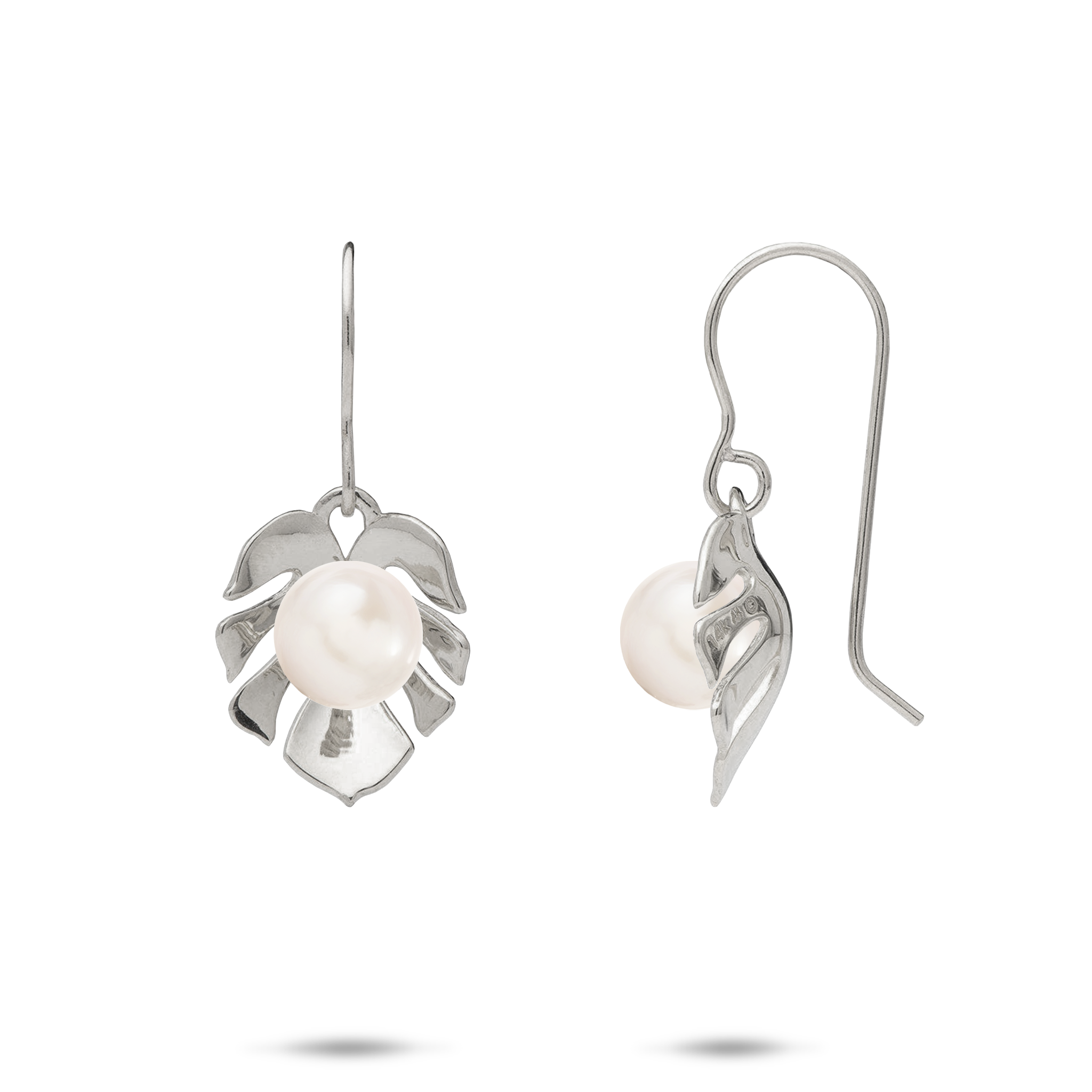 Pick A Pearl Monstera Earrings in White Gold - 14mm