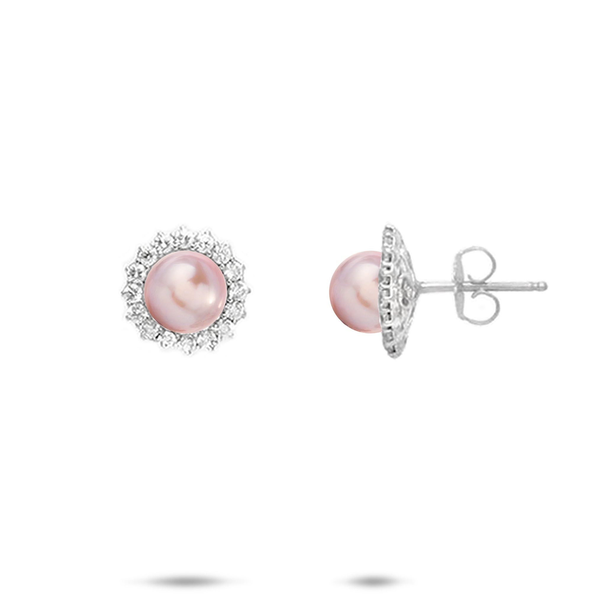 Pick A Pearl Halo Earrings in Sterling Silver - 12mm