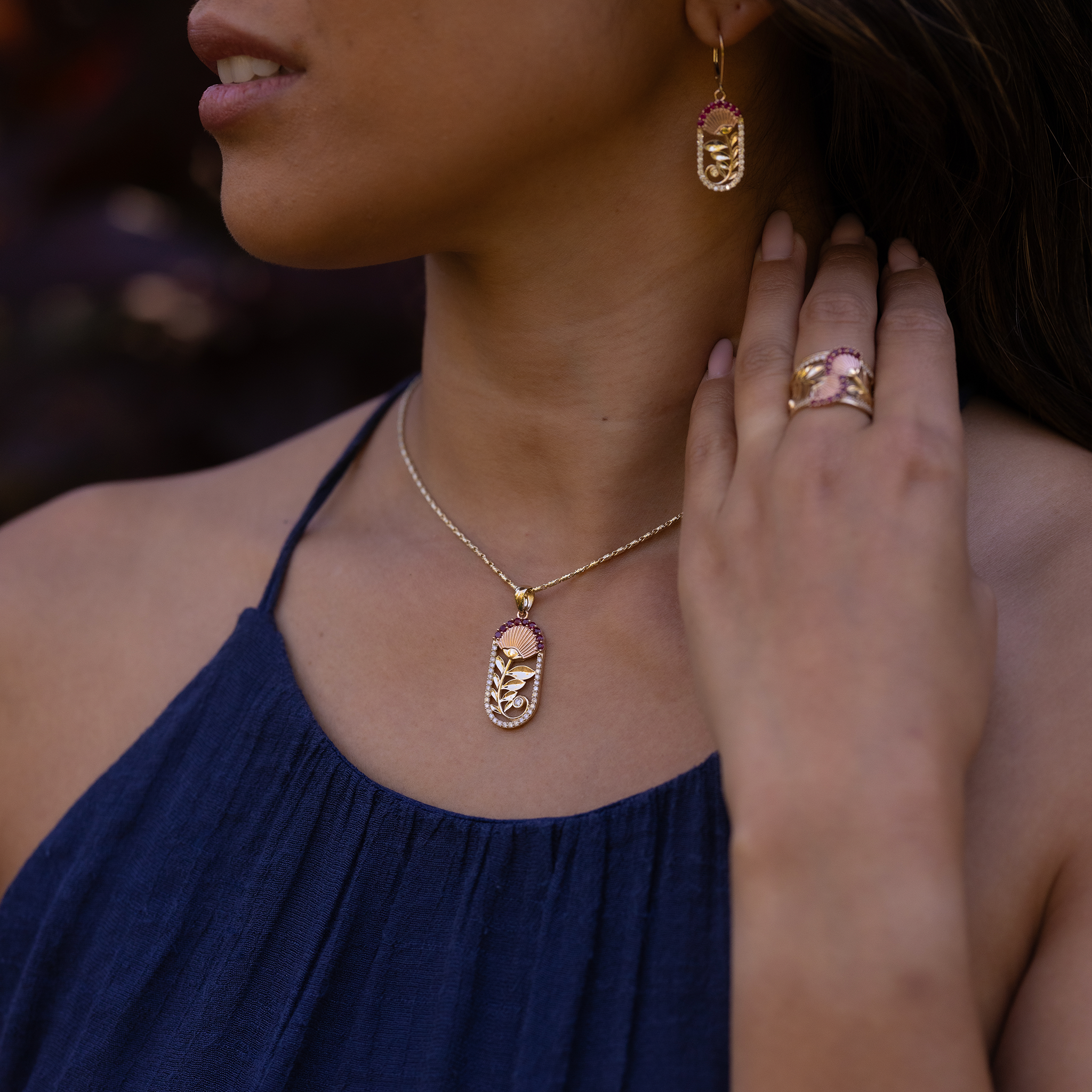 ʻŌhiʻa Lehua ルビー・ペンダント ダイヤモンド・ツートーンゴールド - 27.5mm