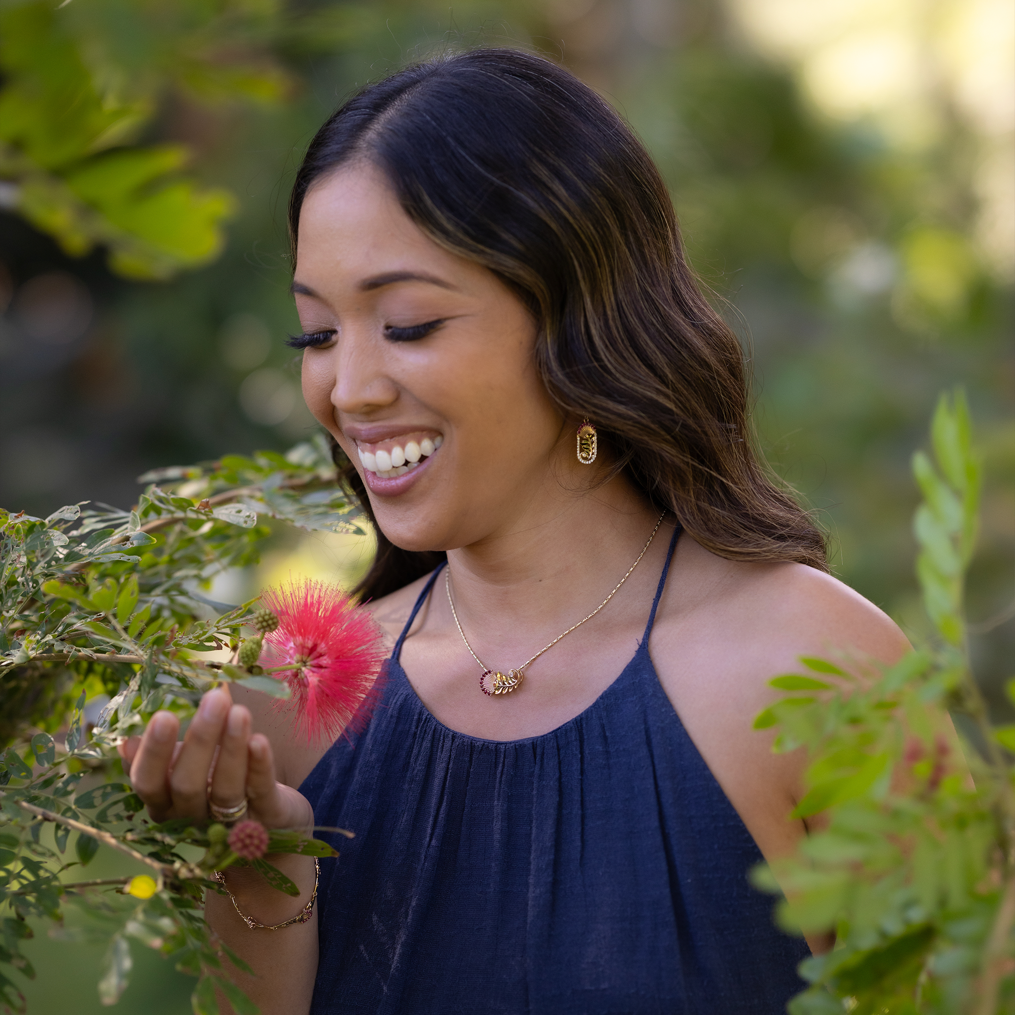 ʻŌhiʻa Lehua ルビー・ペンダント ダイヤモンド・ツートーンゴールド - 24mm