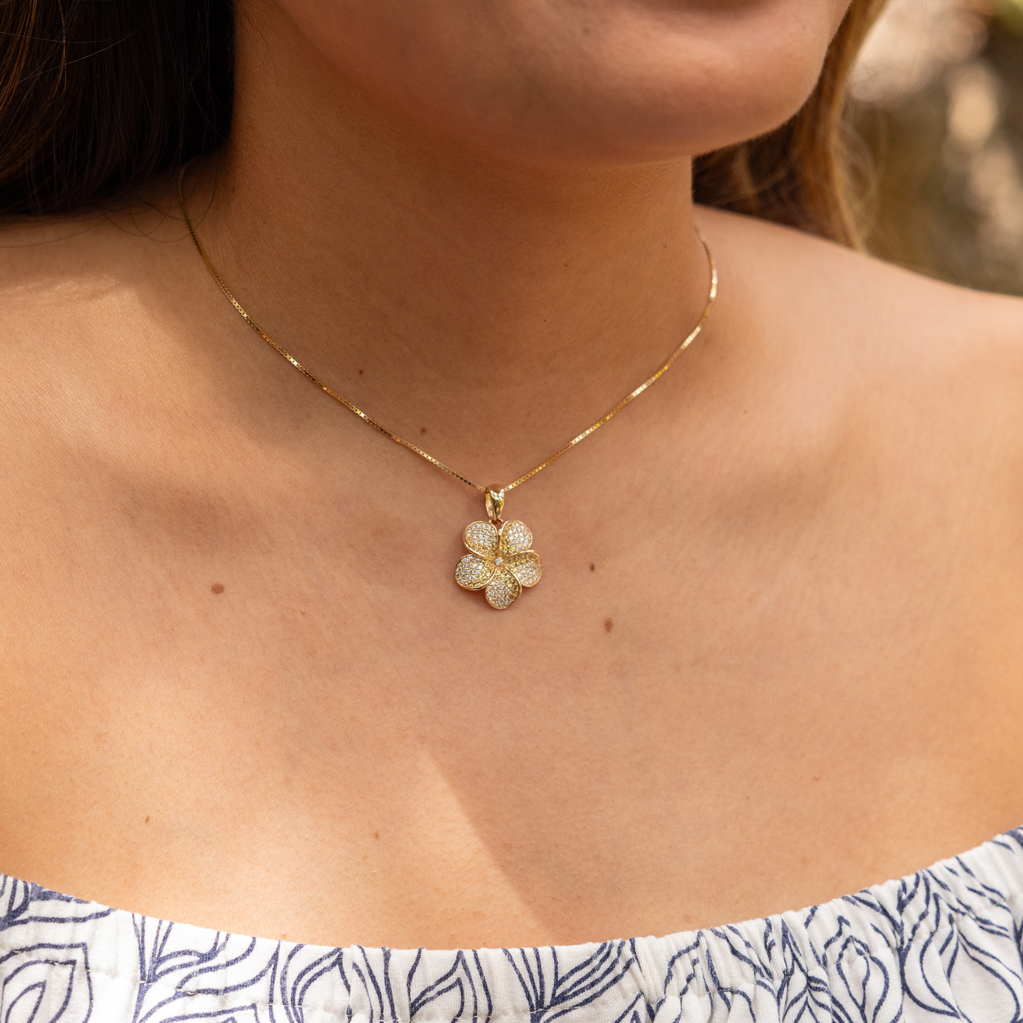 プルメリア イエローサファイア ダイヤモンド ゴールド ペンダント - 20mm