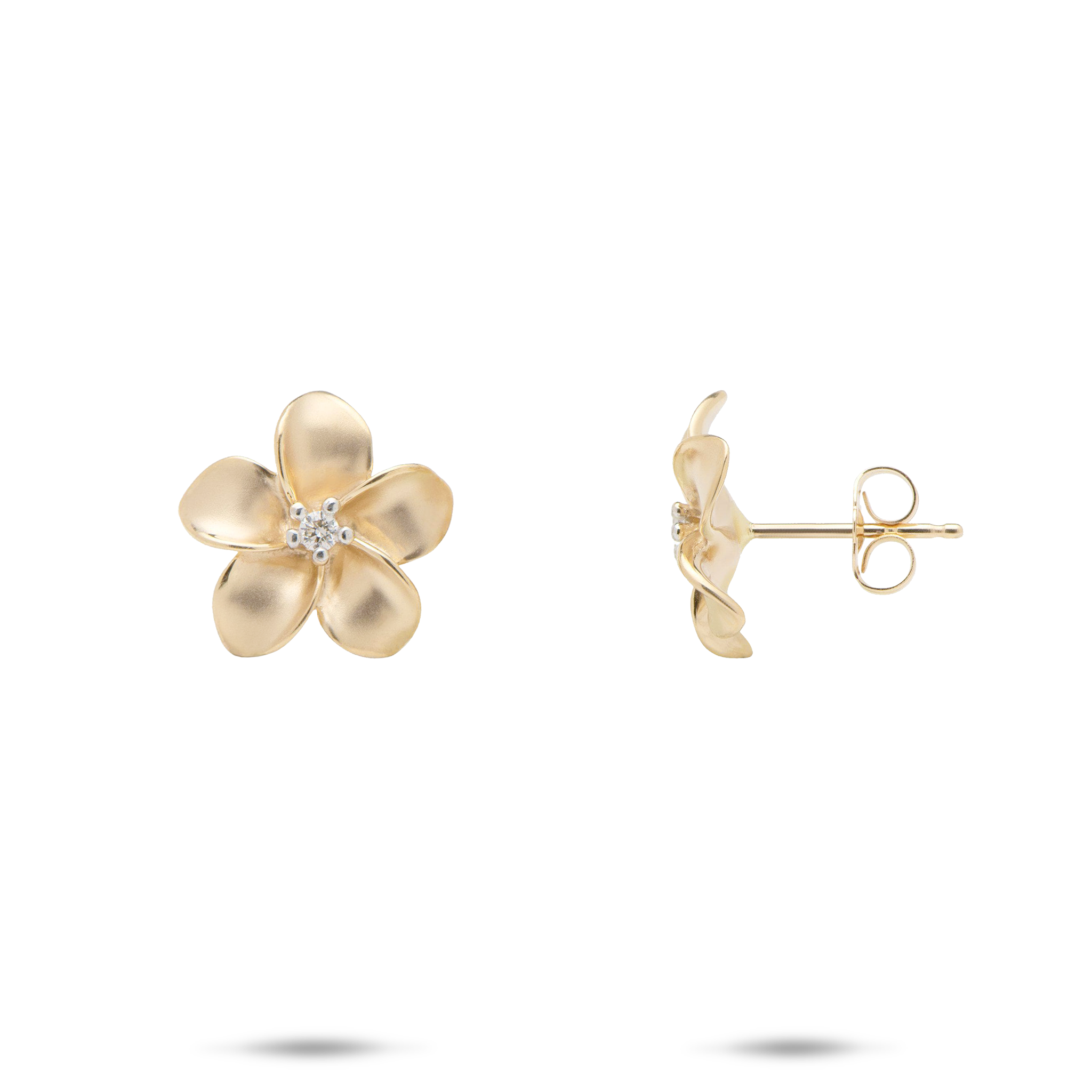プルメリア ダイヤモンド ピアス ゴールド - 13mm