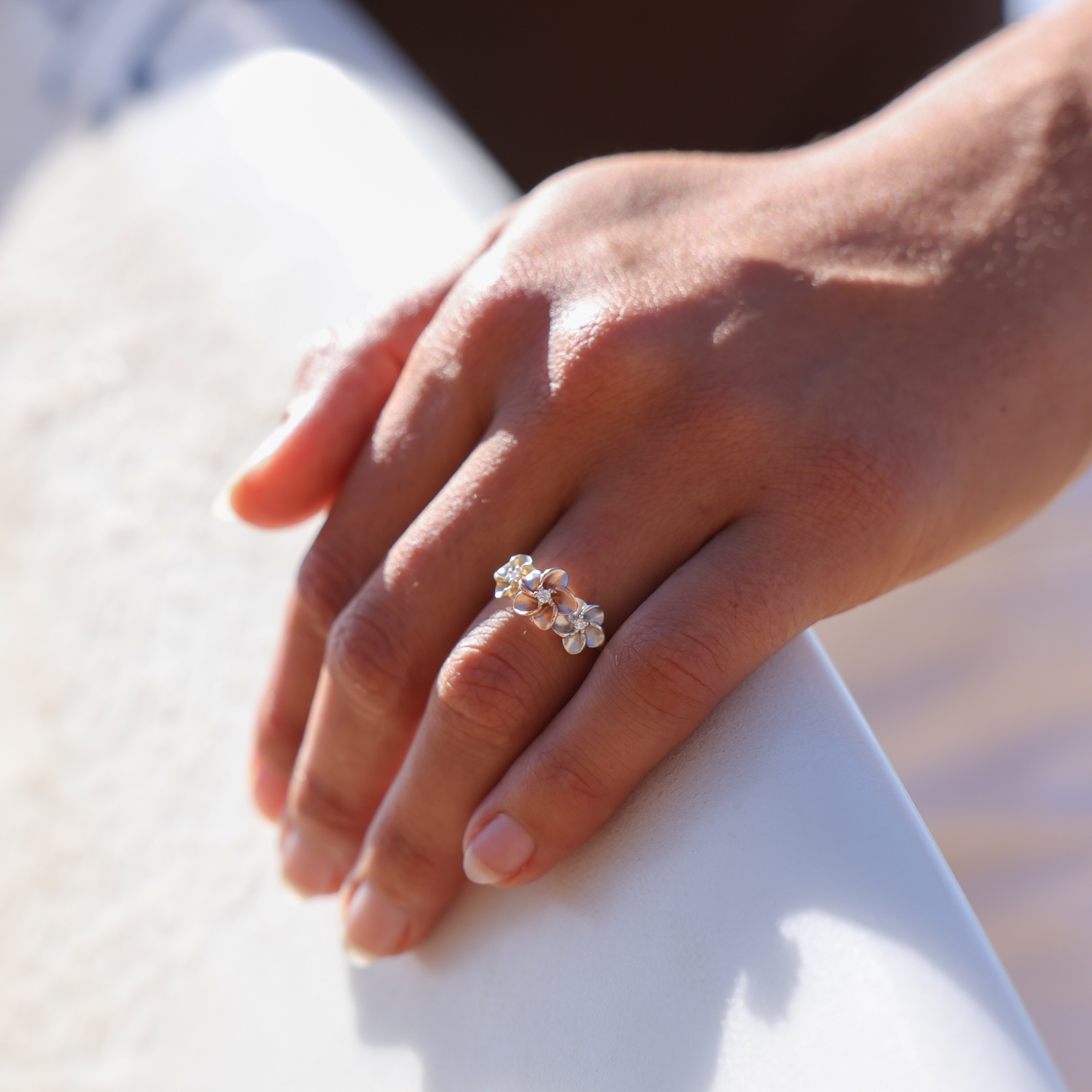 プルメリア リング ダイヤモンド トライカラー ゴールド - 8mm