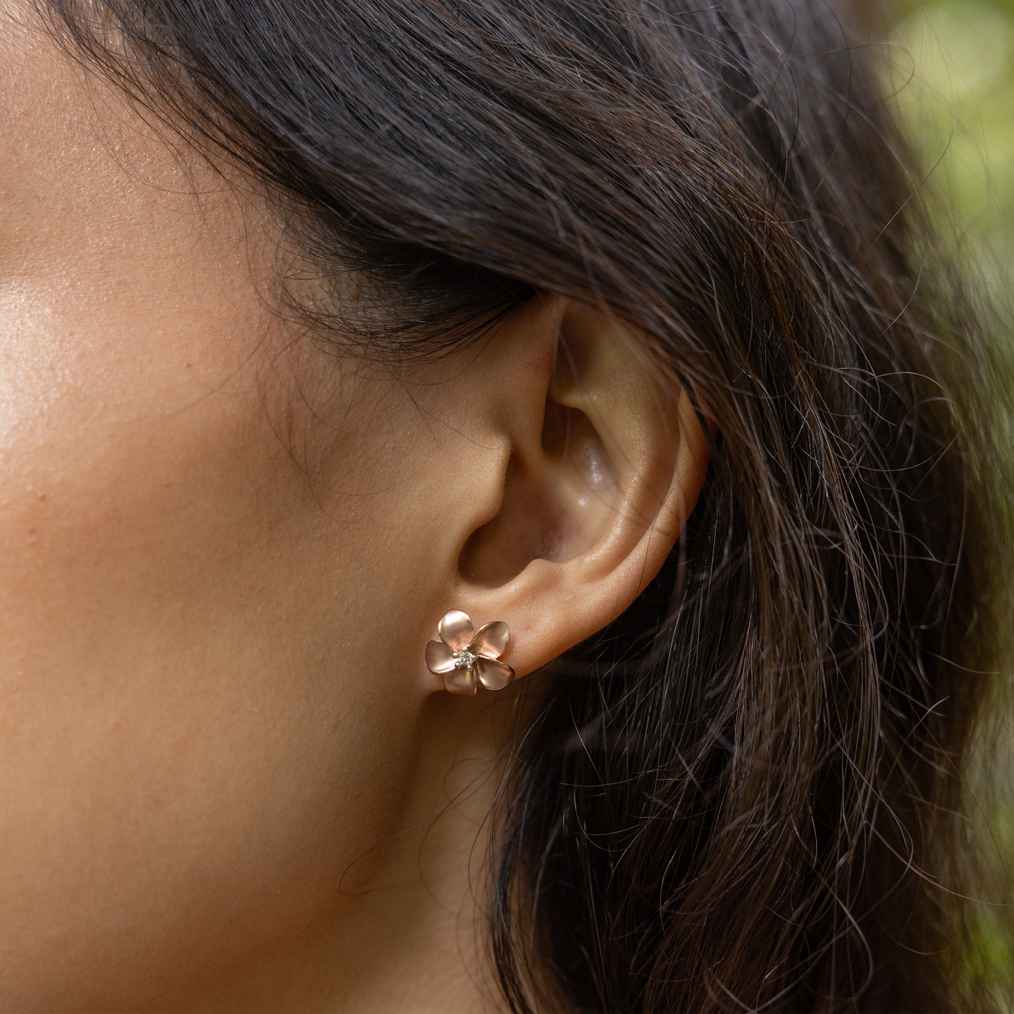 プルメリア ピアス ダイヤモンド ローズゴールド - 13mm
