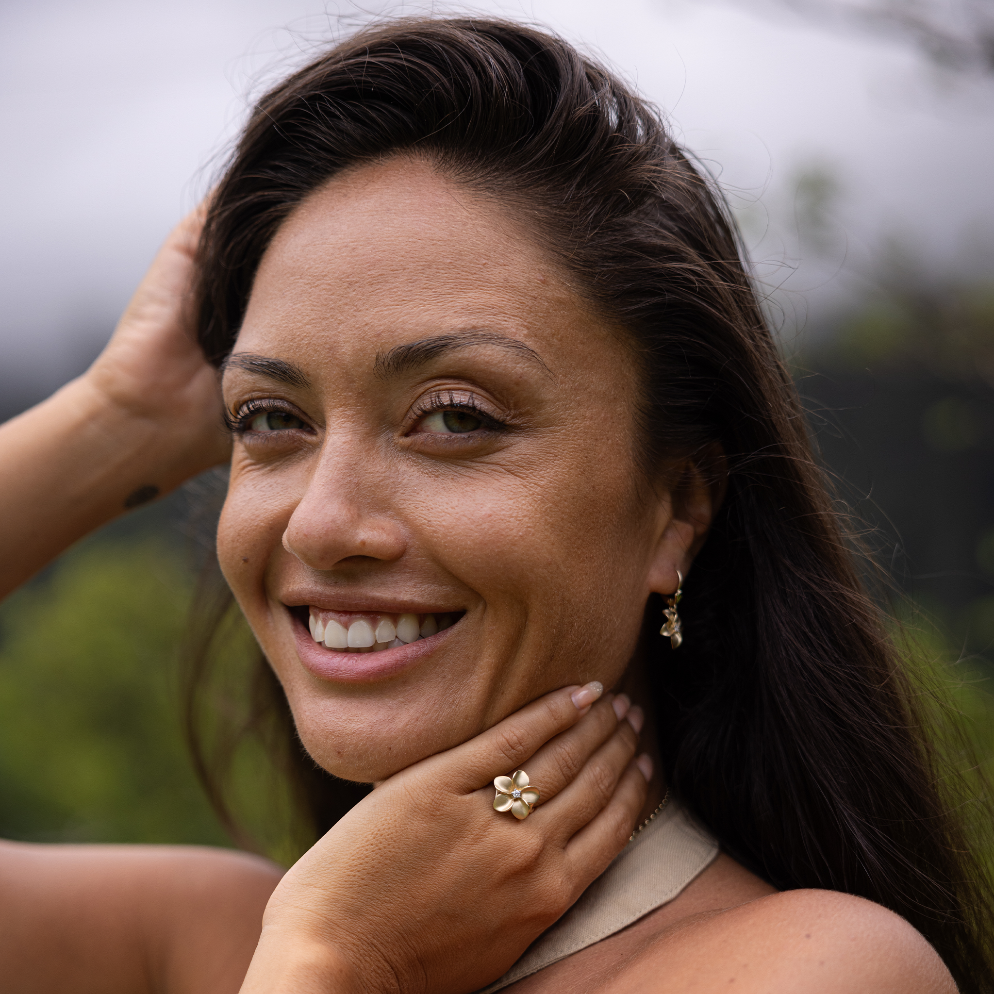 プルメリア ダイヤモンド・ゴールド・リング - 16mm