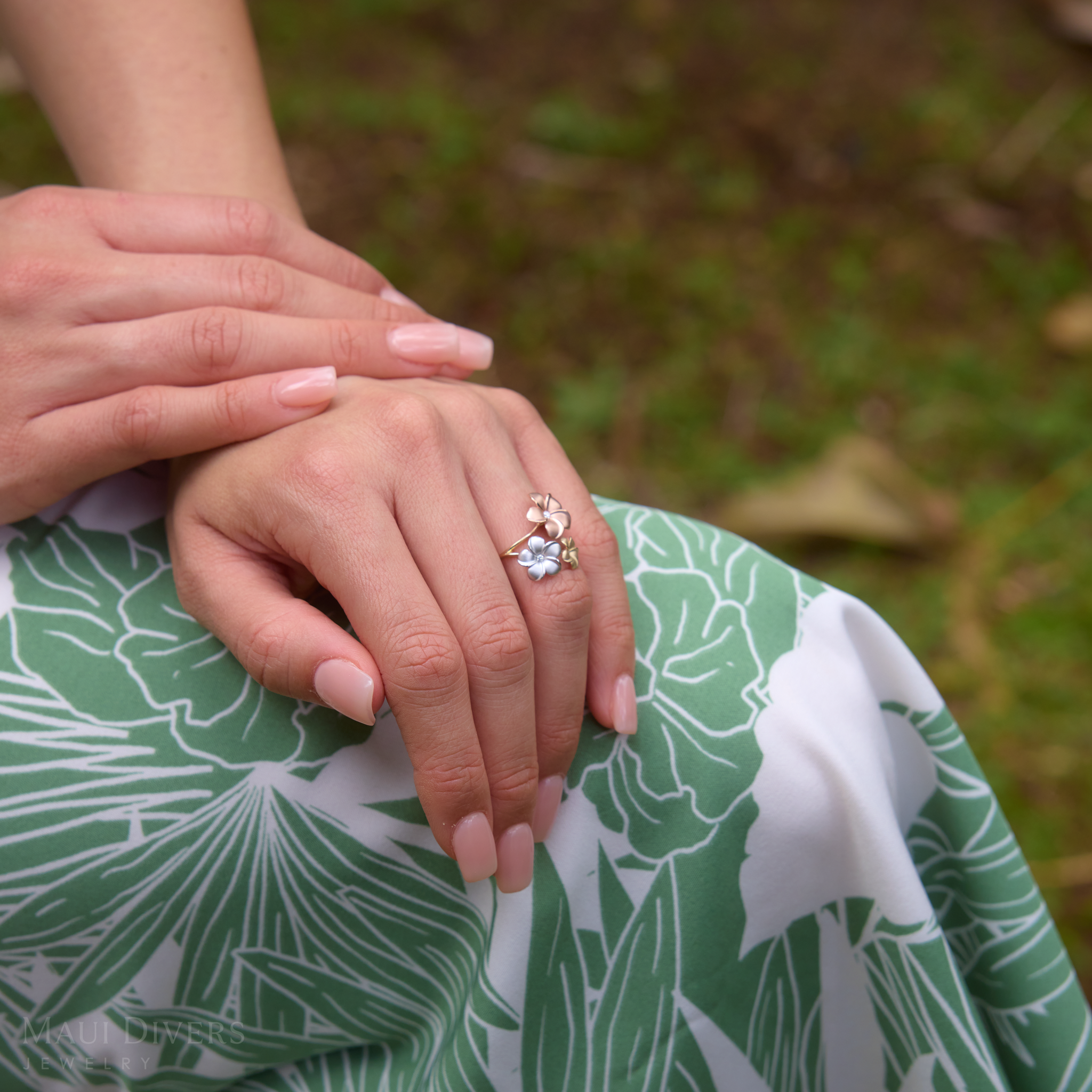 プルメリア リング ダイヤモンド トライカラー ゴールド - 12mm