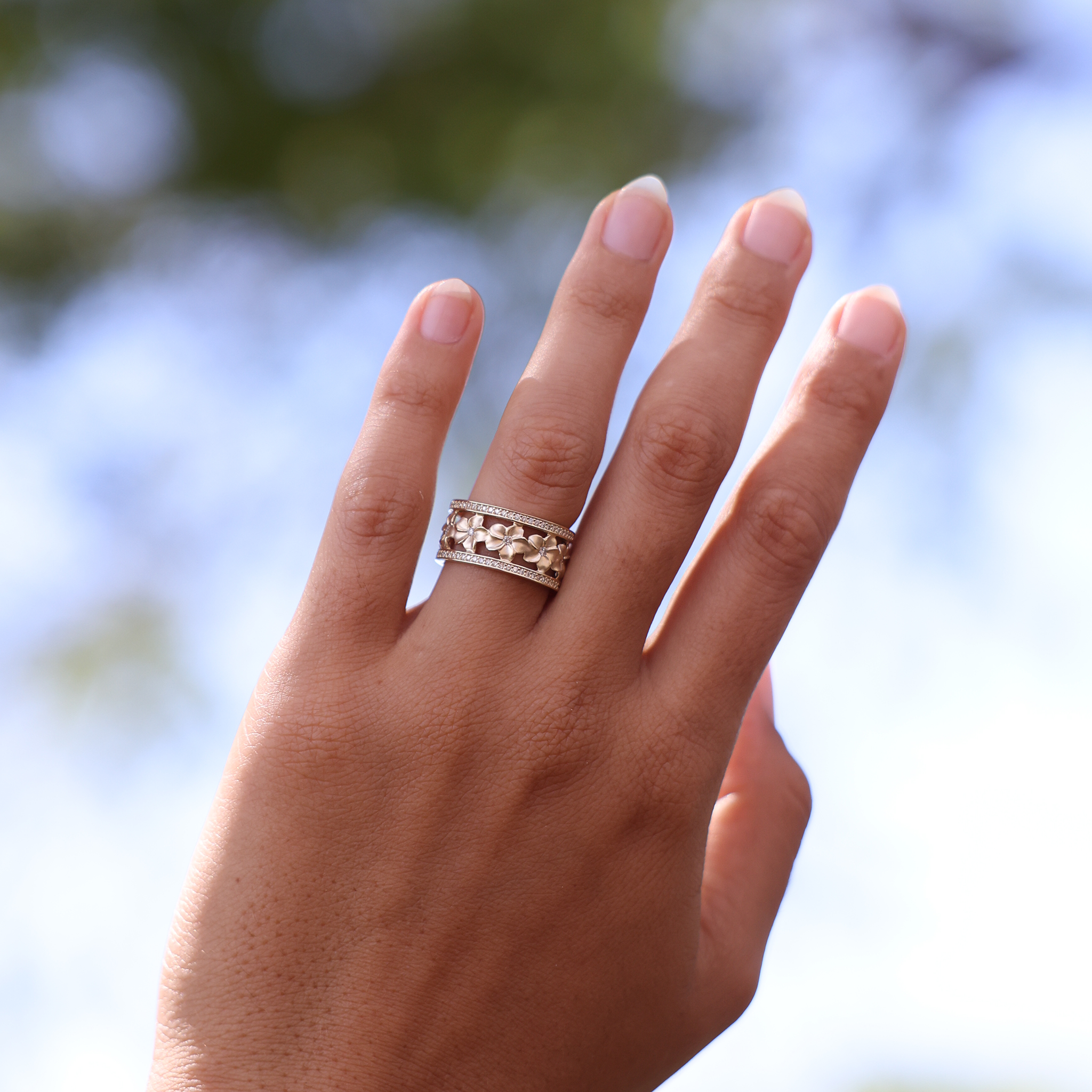 プルメリア・リング ダイヤモンド・ゴールド - 10mm