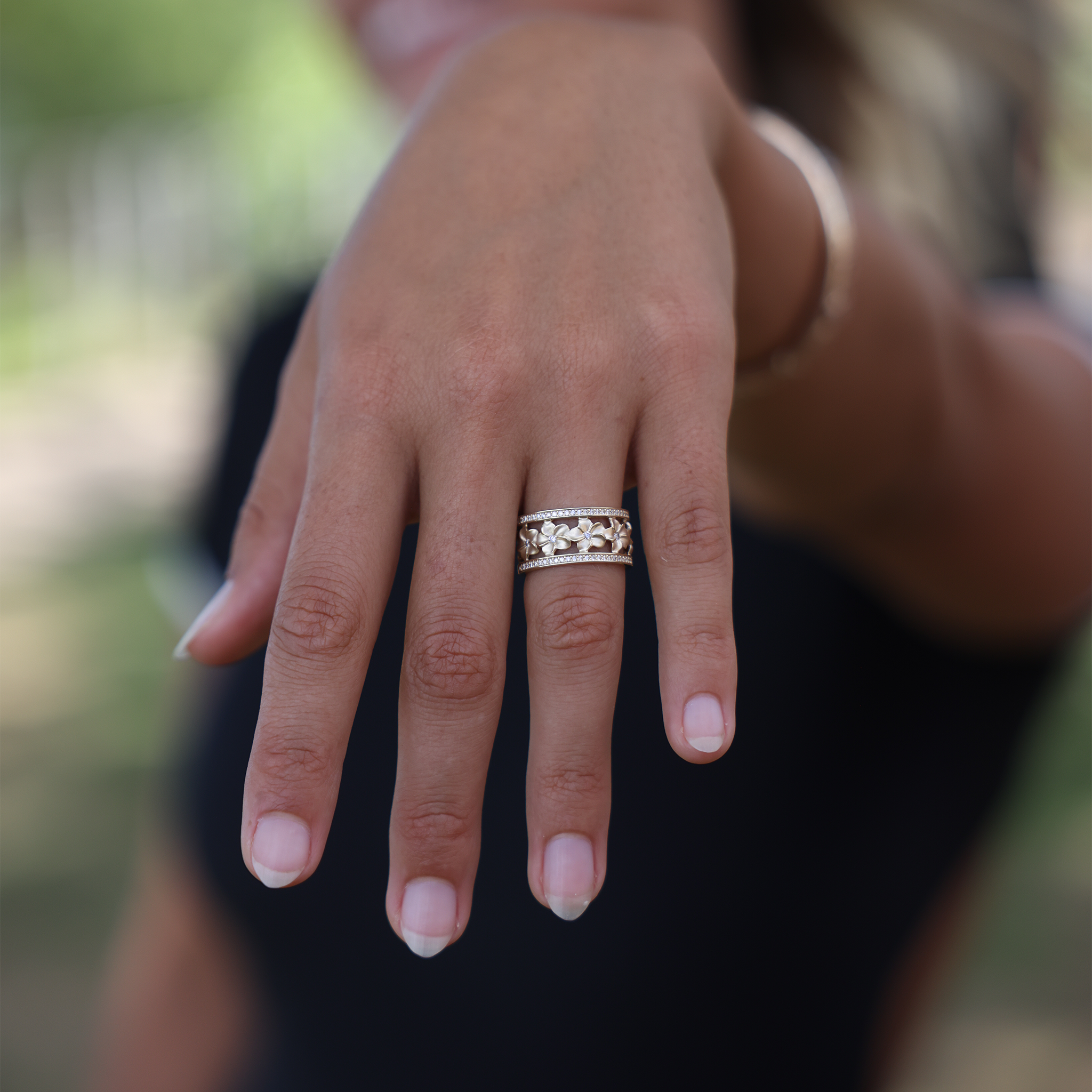 プルメリア・リング ダイヤモンド・ゴールド - 10mm