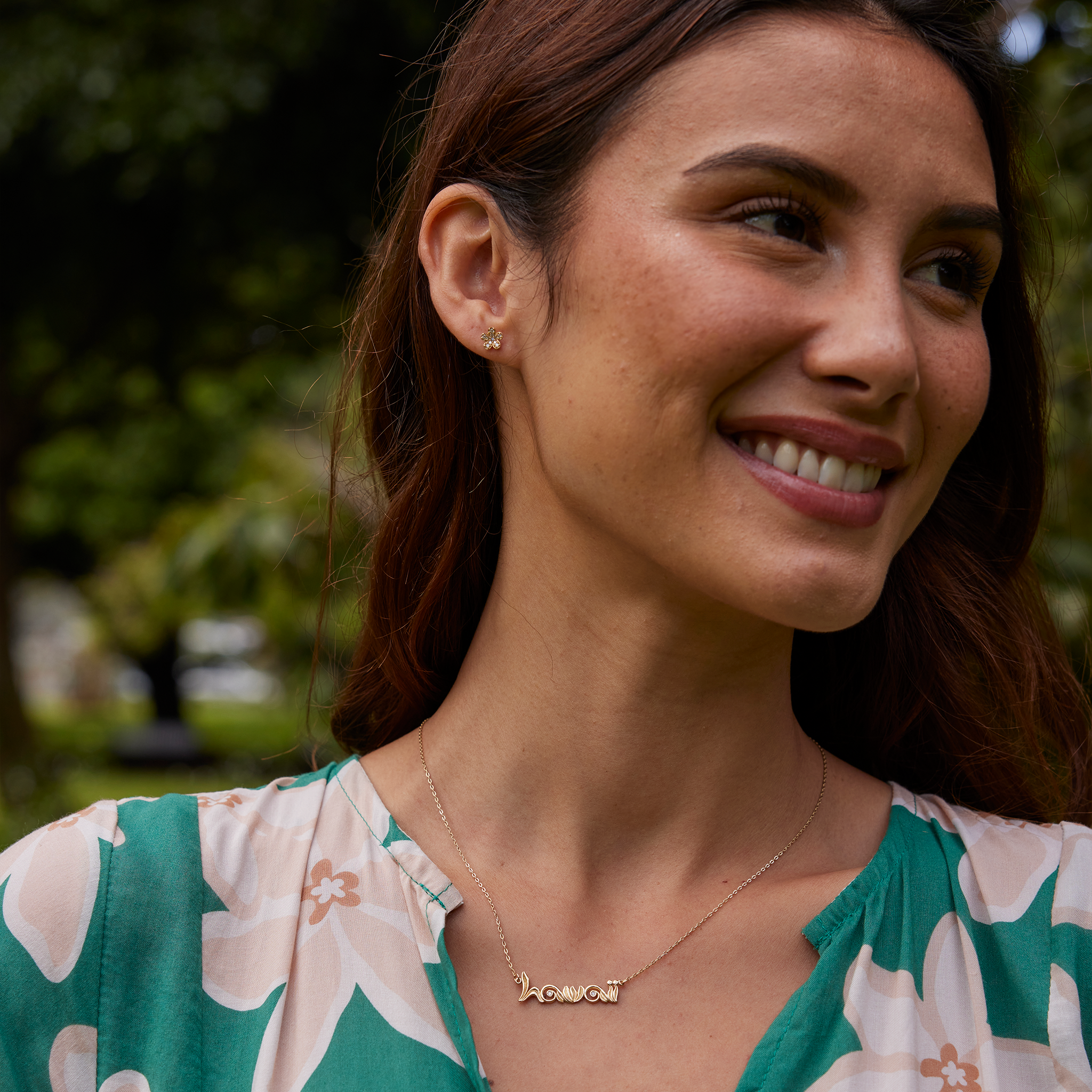 プルメリア ダイヤモンド ピアス ゴールド - 7mm