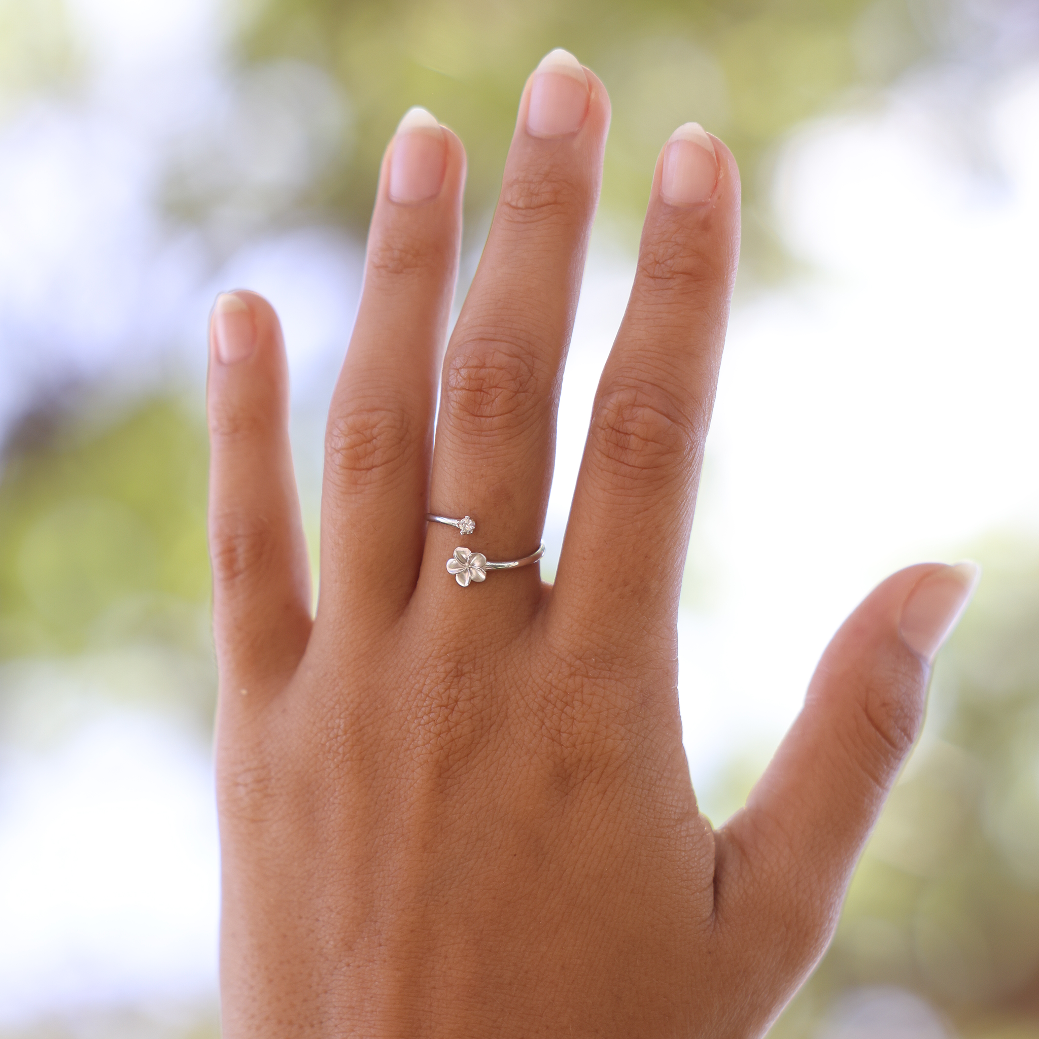 プルメリア ダイヤモンド ホワイトゴールド リング - 6mm