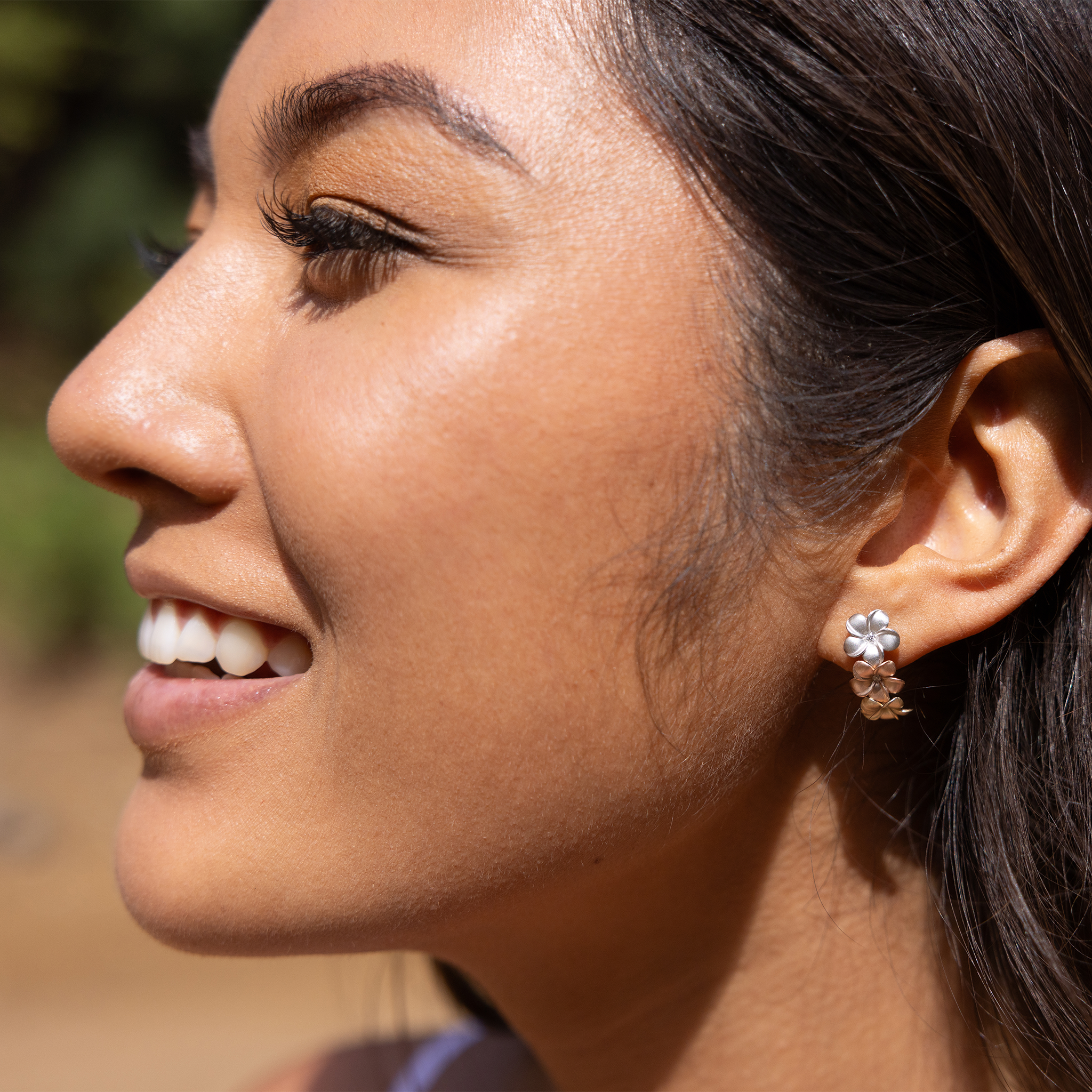 プルメリア イヤリング ダイヤモンド トライカラー ゴールド