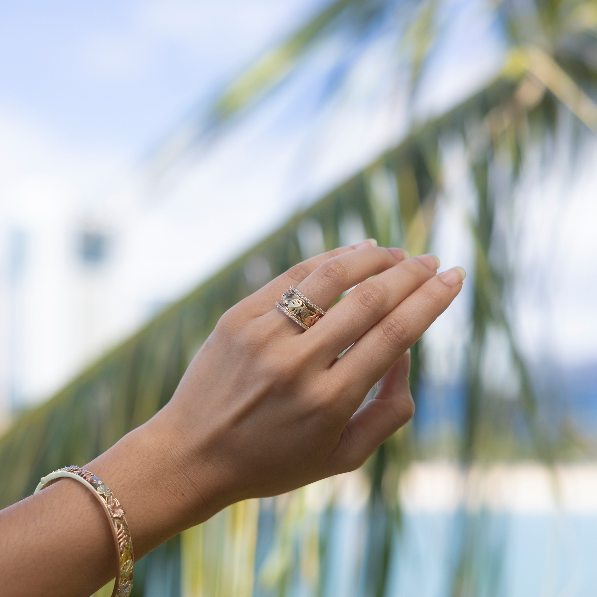 モンステラとヘリコニアのリング - 8mm