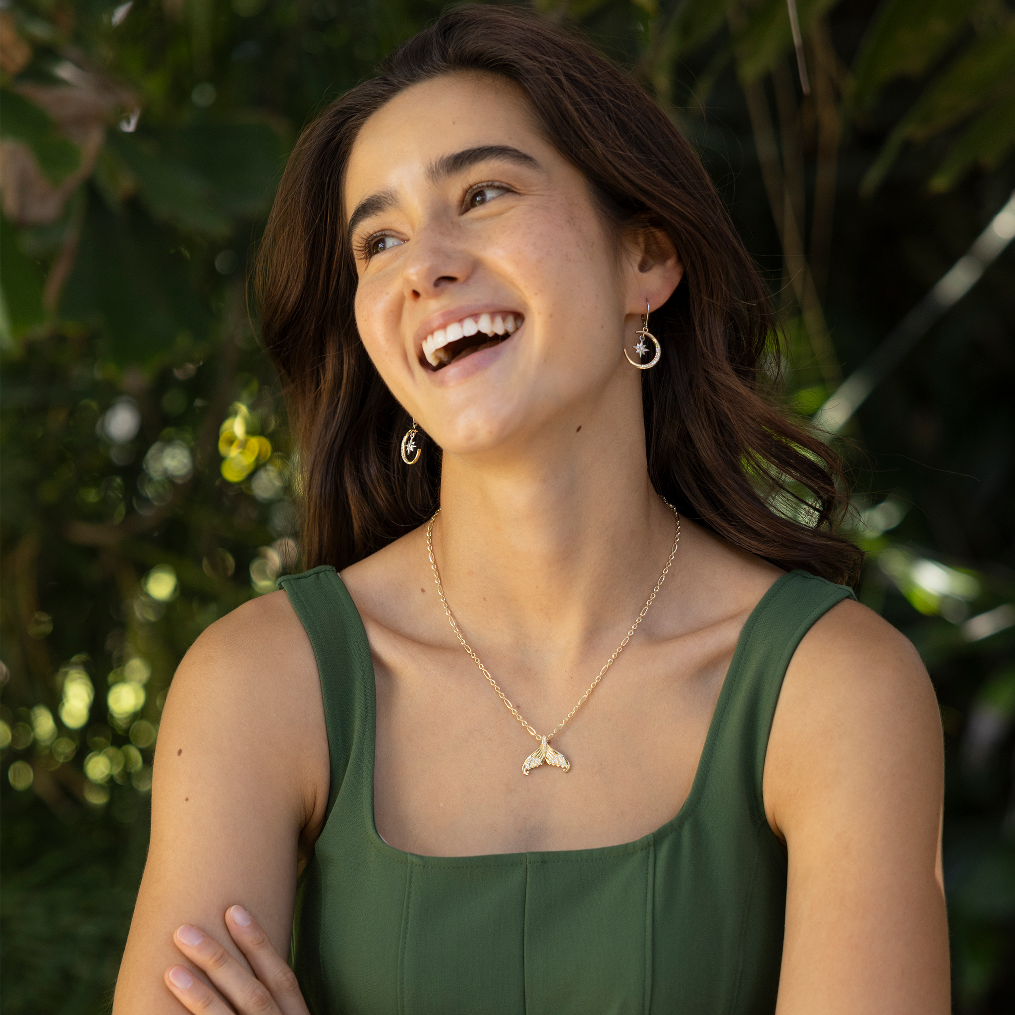 ムーン&スター・マーメイド・イヤリング ダイヤモンド・ツートーンゴールド