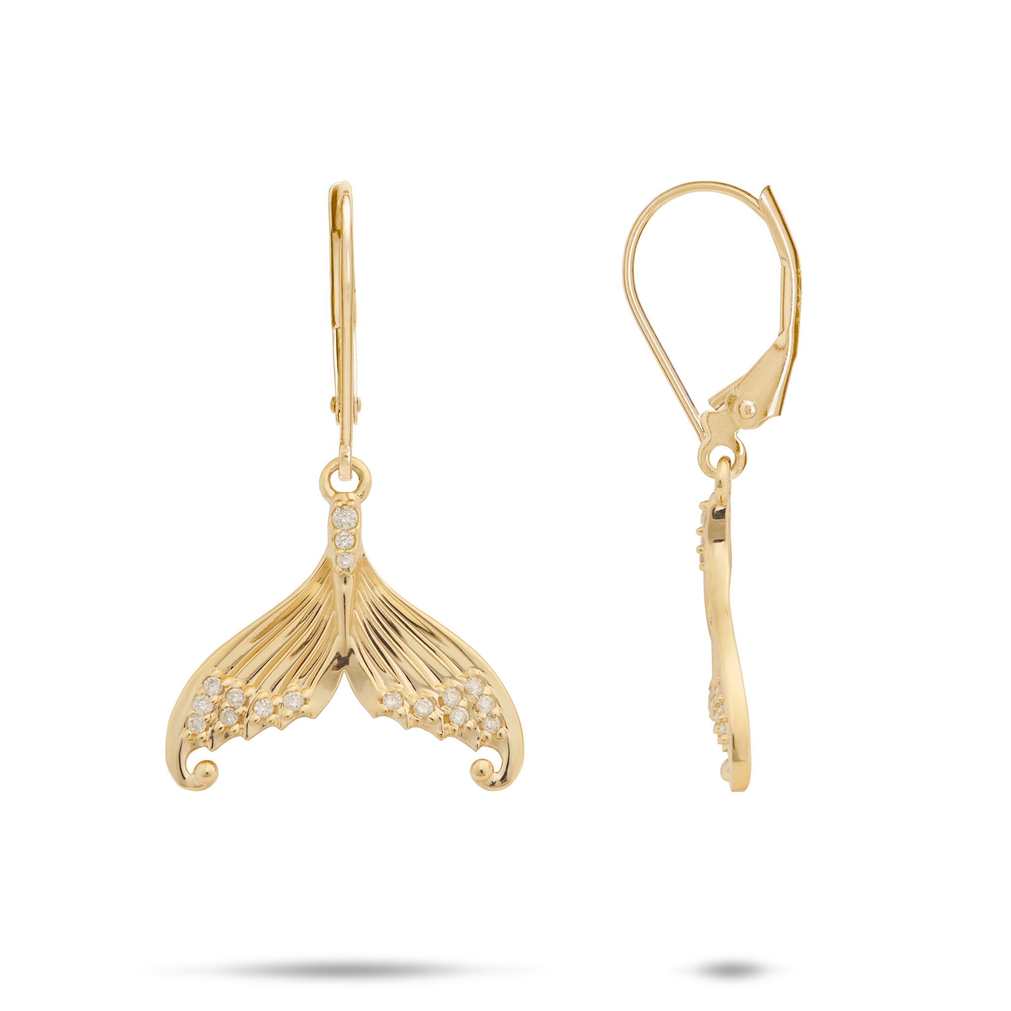 Moon Mermaid Tail Earrings in Gold with Diamonds - 31mm