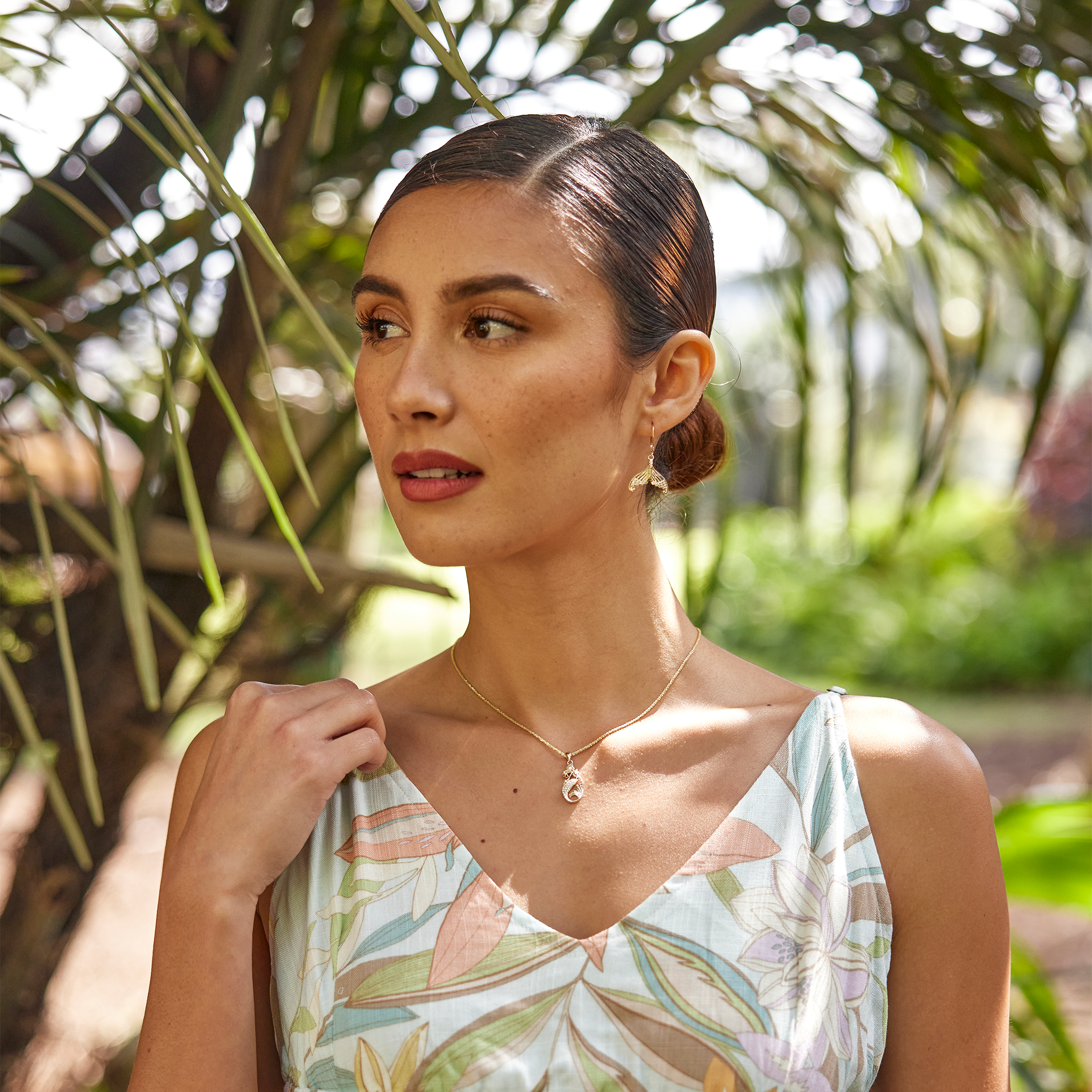 Moon Mermaid Tail Earrings in Gold with Diamonds - 31mm