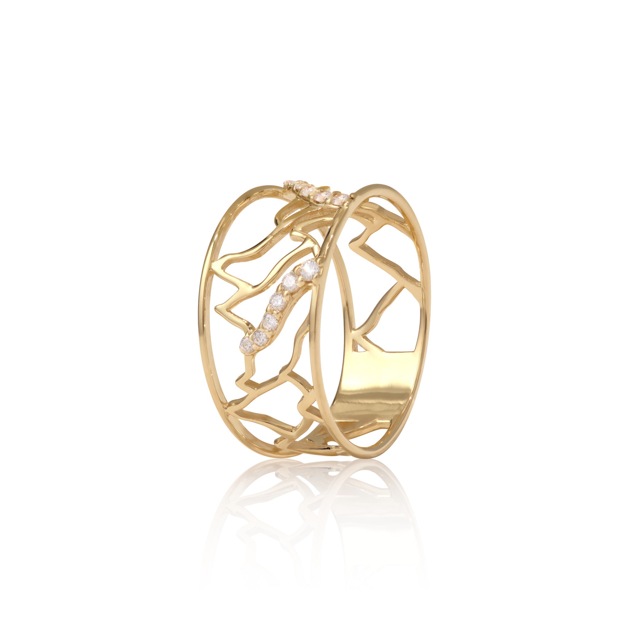 Koʻolau Waterfall Ring in Gold with Diamonds - 10mm