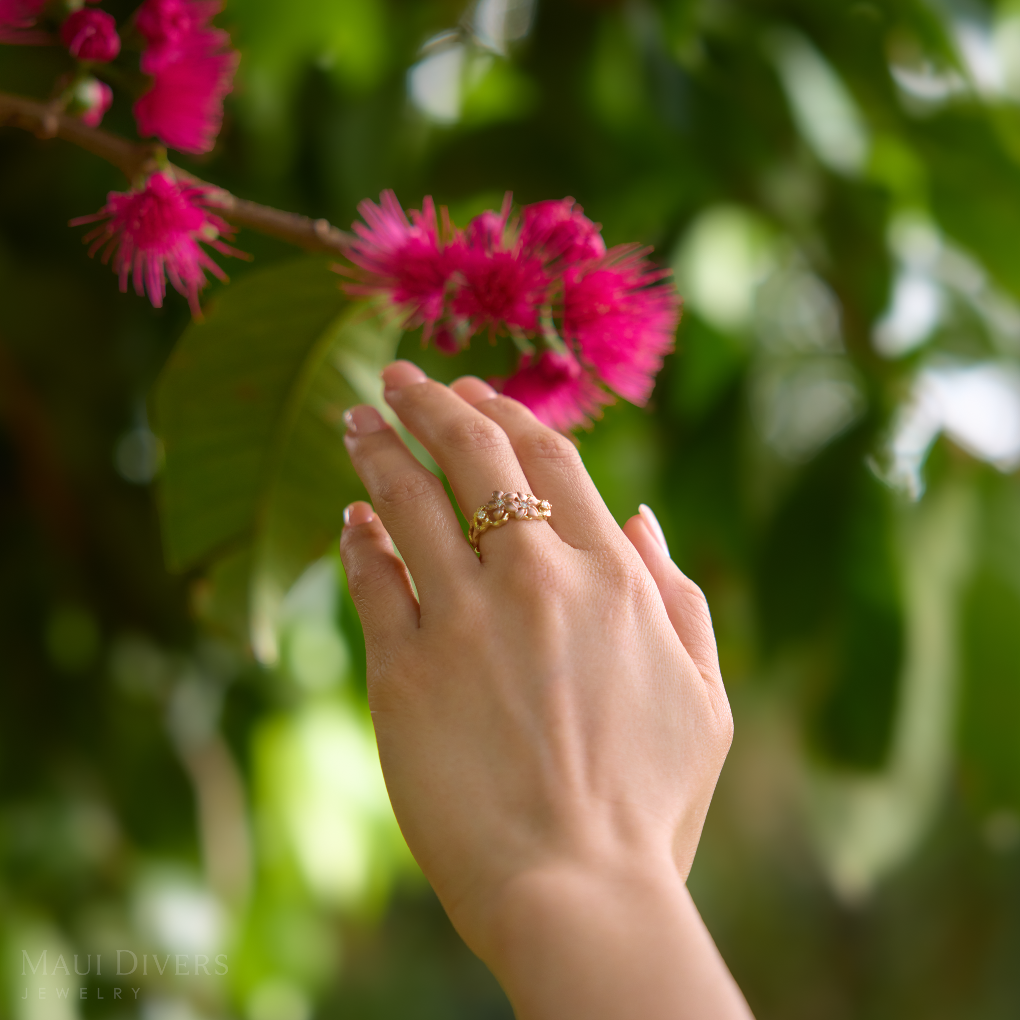 プルメリア ダイヤモンド・ツートーンゴールド・リング - 10mm