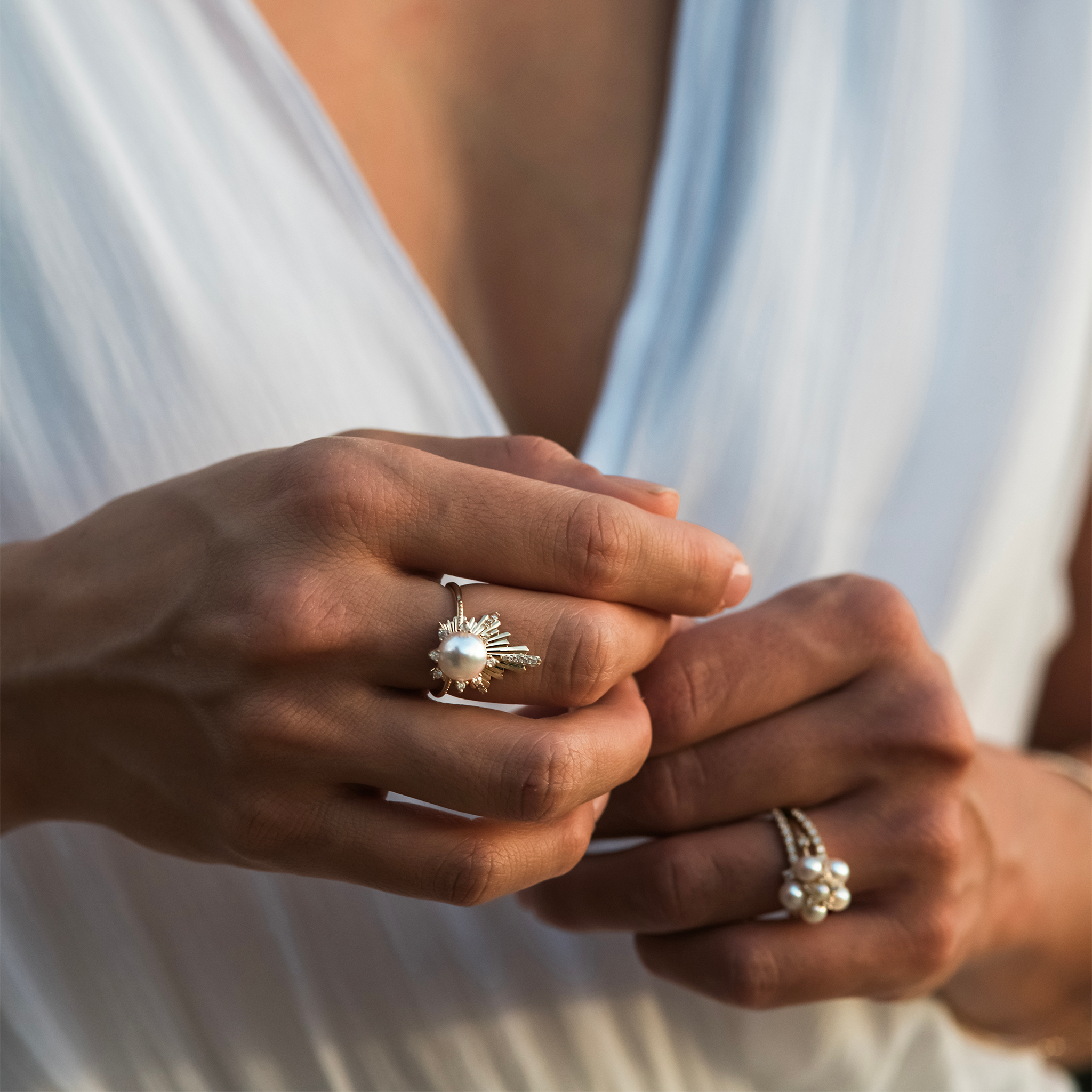 E Hoʻāla アコヤ真珠 リング ダイヤモンド ゴールド - 21mm