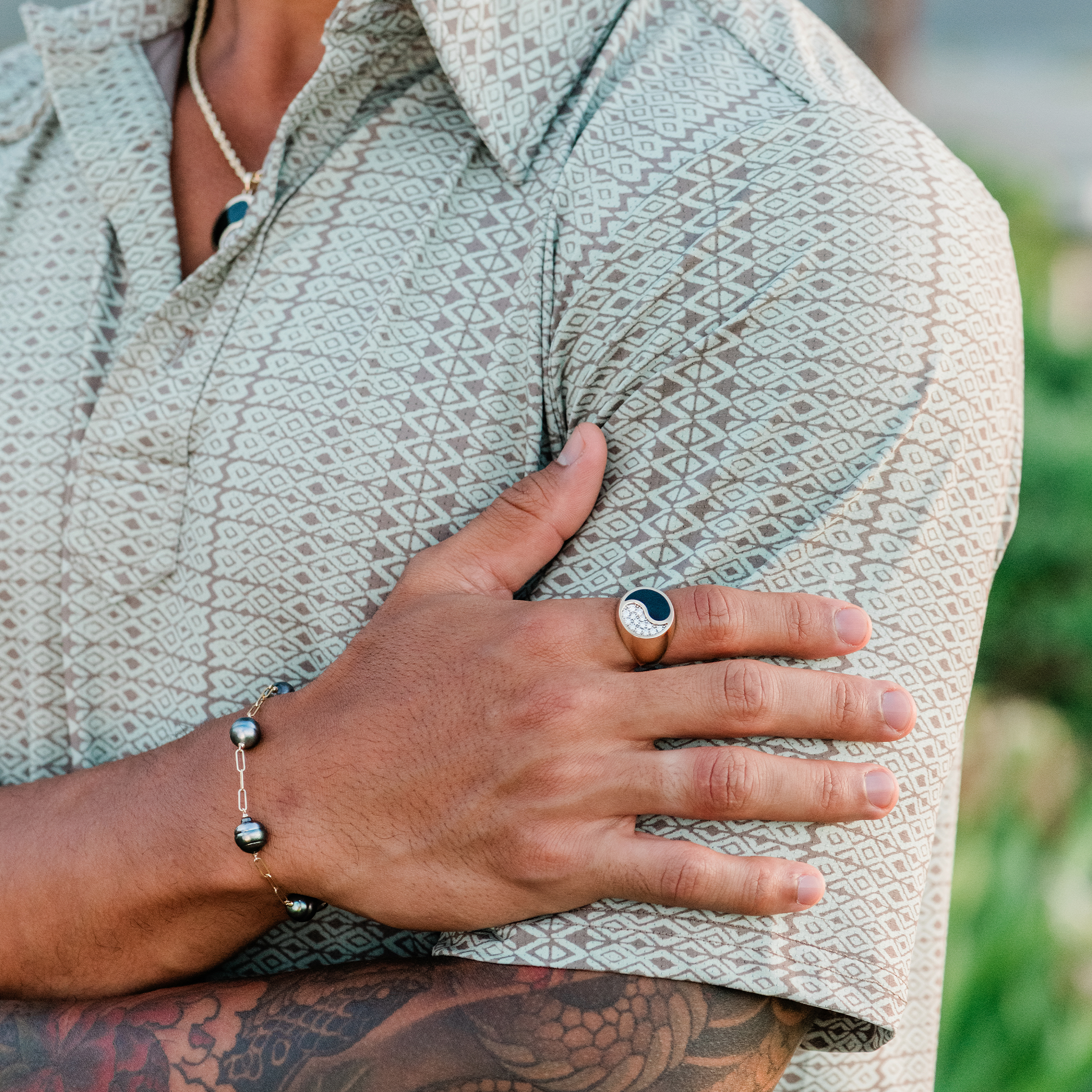 7.5-8インチ ペーパークリップ チェーン タヒチ黒真珠 ブレスレット ゴールド 9-10mm