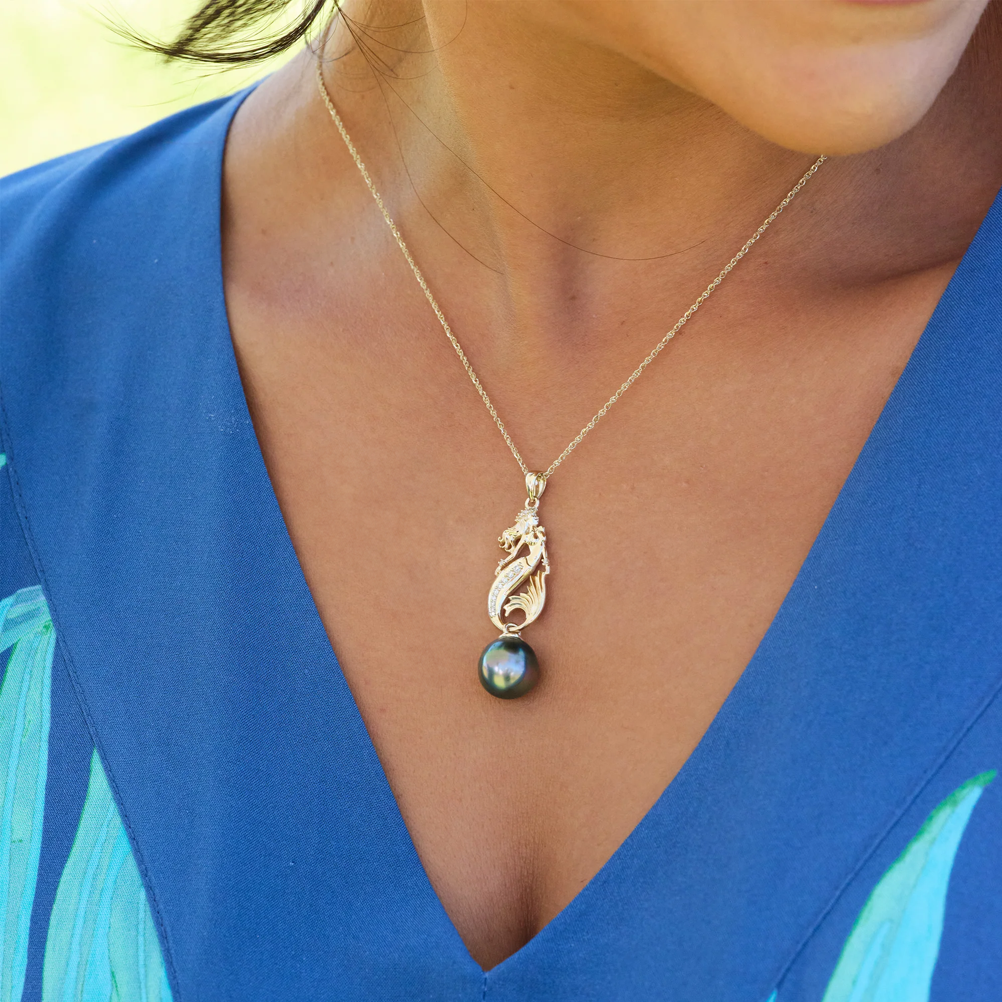 オーシャンダンス マーメイド タヒチアンブラックパール ペンダント ダイヤモンド ゴールド 9-10mm