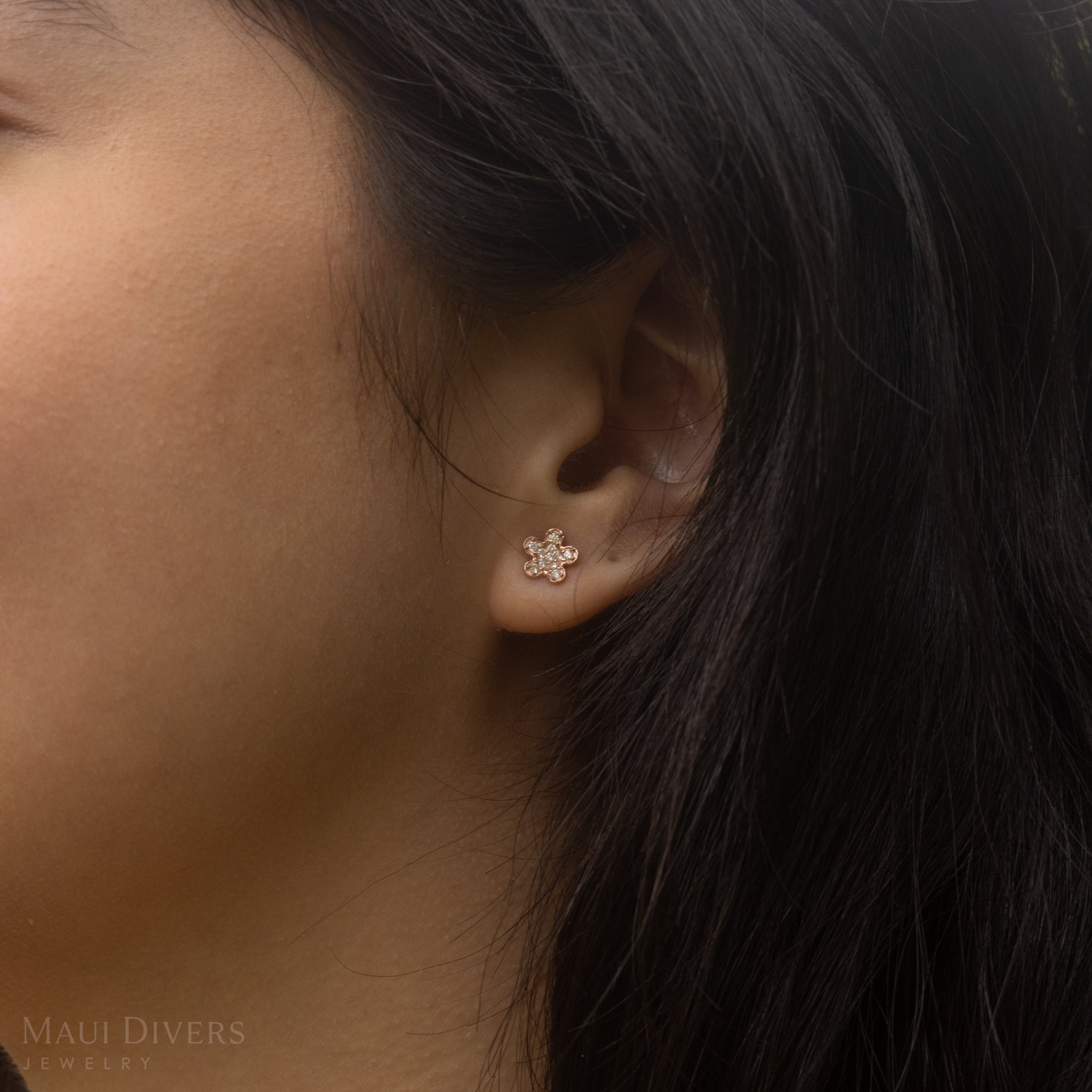 プルメリア ピアス ダイヤモンド ローズゴールド - 7mm