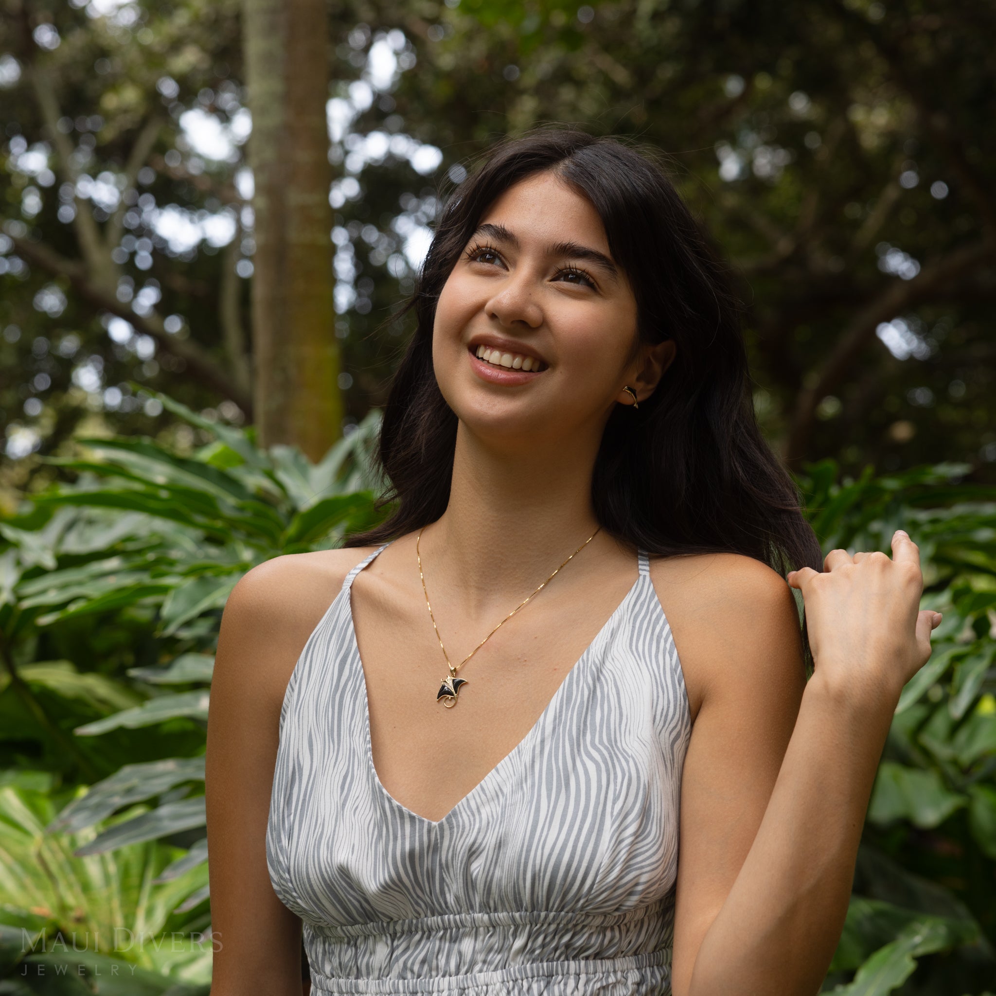 Sealife Dolphin Black Coral Earrings in Gold with Diamonds - 15mm