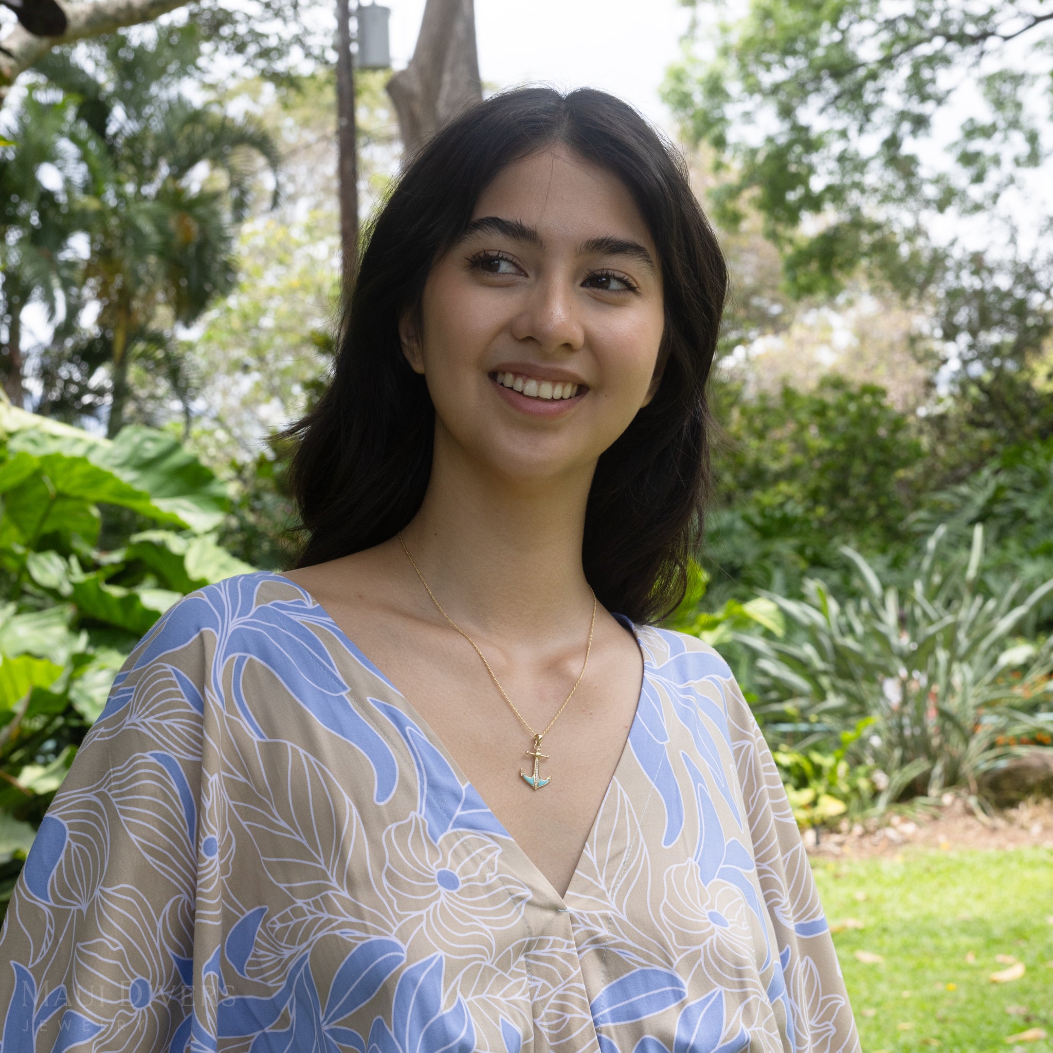 シーライフ・アンカー・ターコイズ・ペンダント ダイヤモンド・ゴールド 28mm